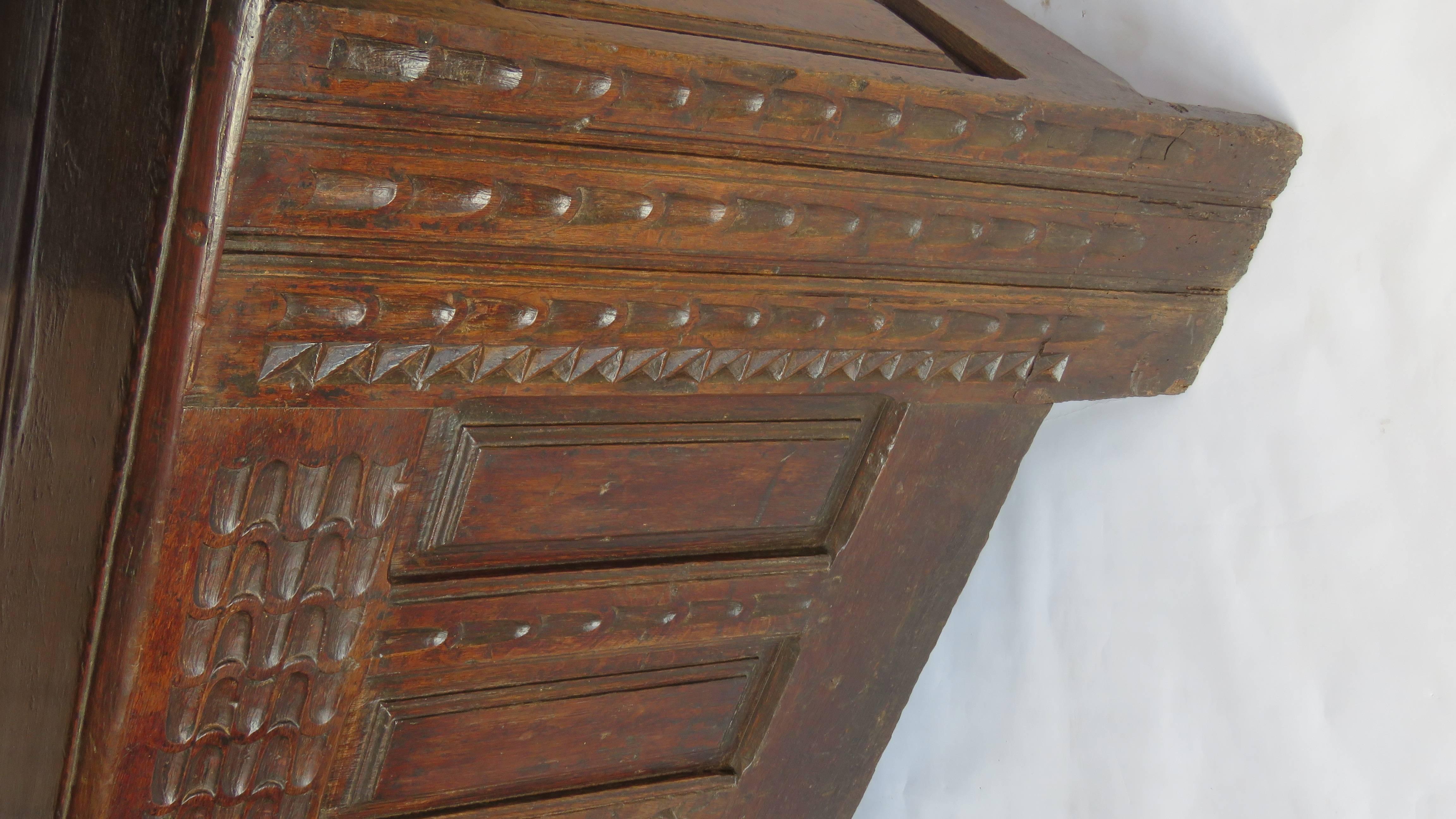 Hand-Carved 19th Century Oak Coffer, Trunk, Chest of Arms For Sale