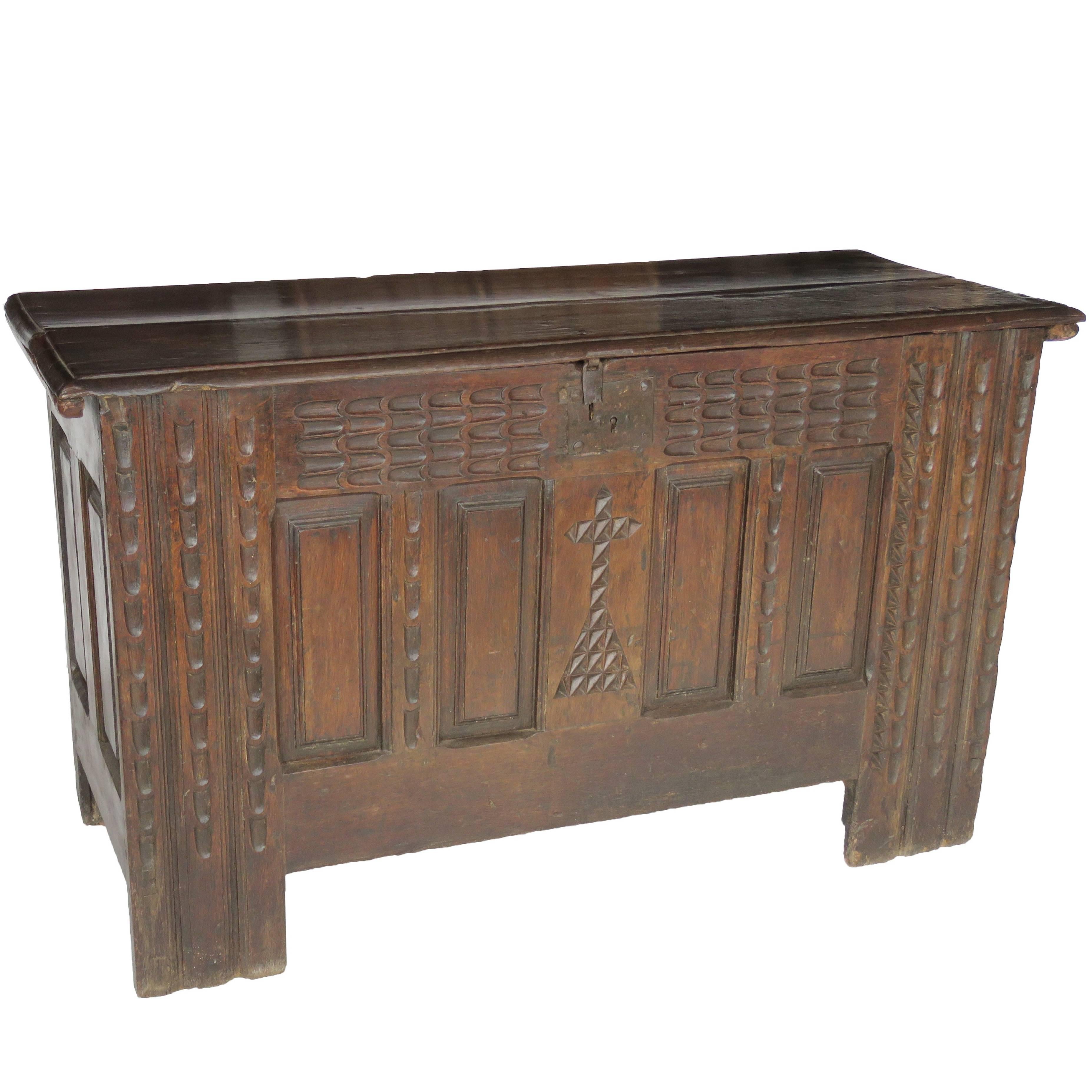 19th Century Oak Coffer, Trunk, Chest of Arms For Sale