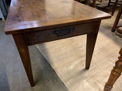 19th Century Oak Dining Table With Two Drawers and Tapered Legs