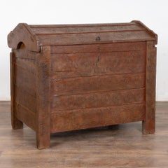19th Century Oak Dome Top Trunk With Carved Details from Hungary