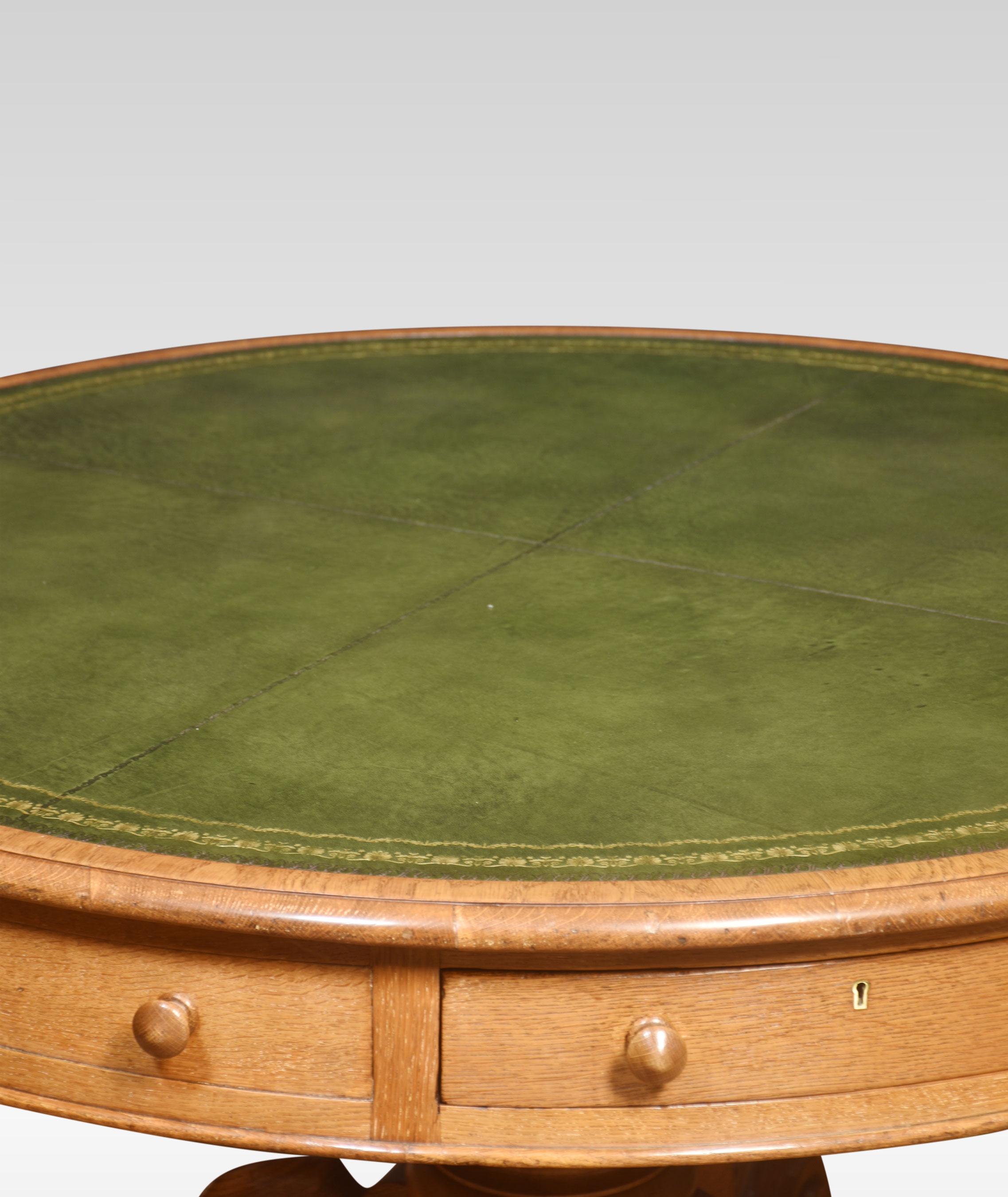 British 19th Century Oak Drum Table For Sale