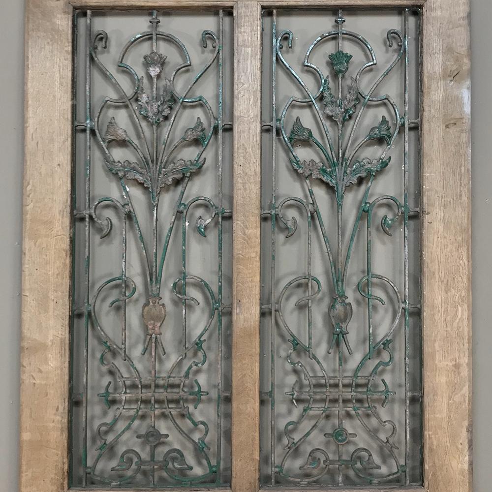 Hand-Crafted 19th Century Oak Entry Door with Wrought Iron