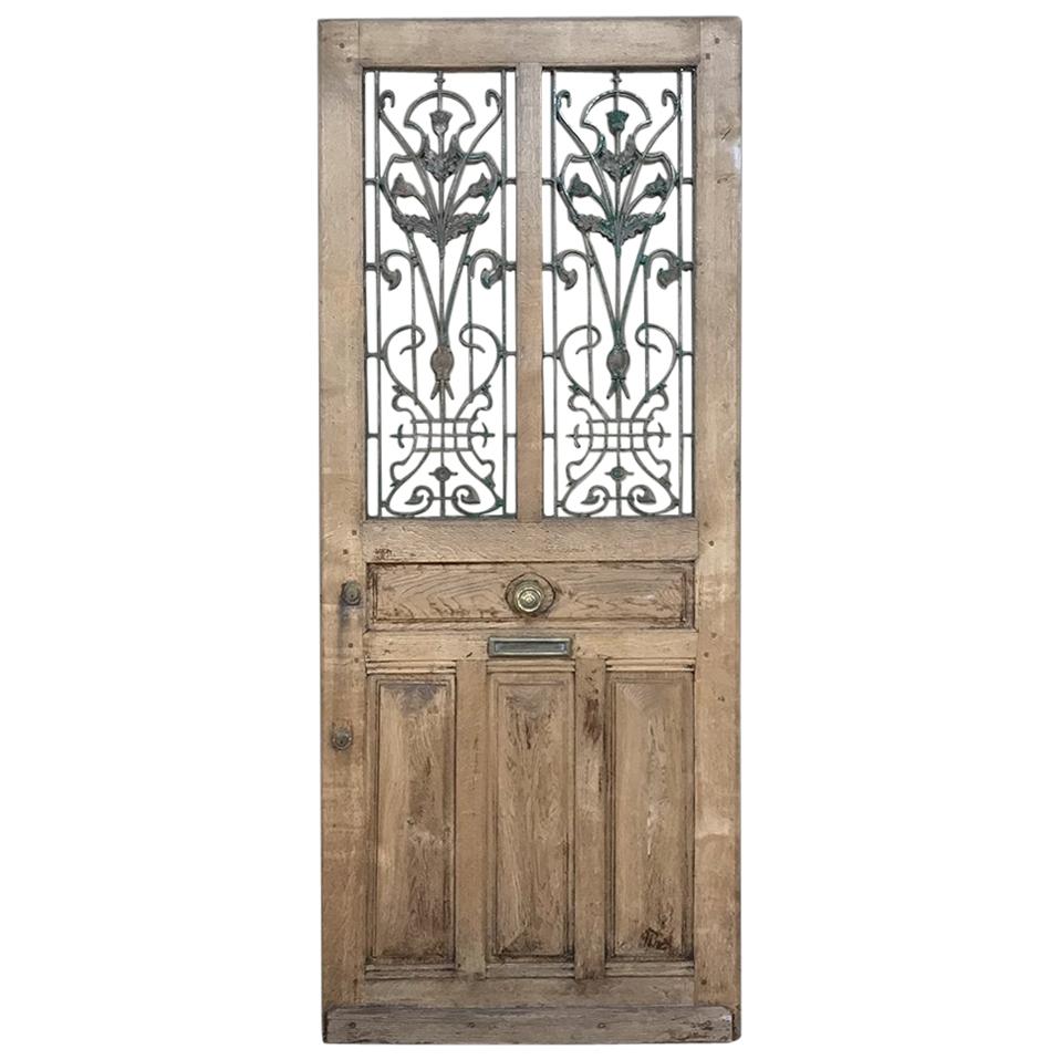 19th Century Oak Entry Door with Wrought Iron