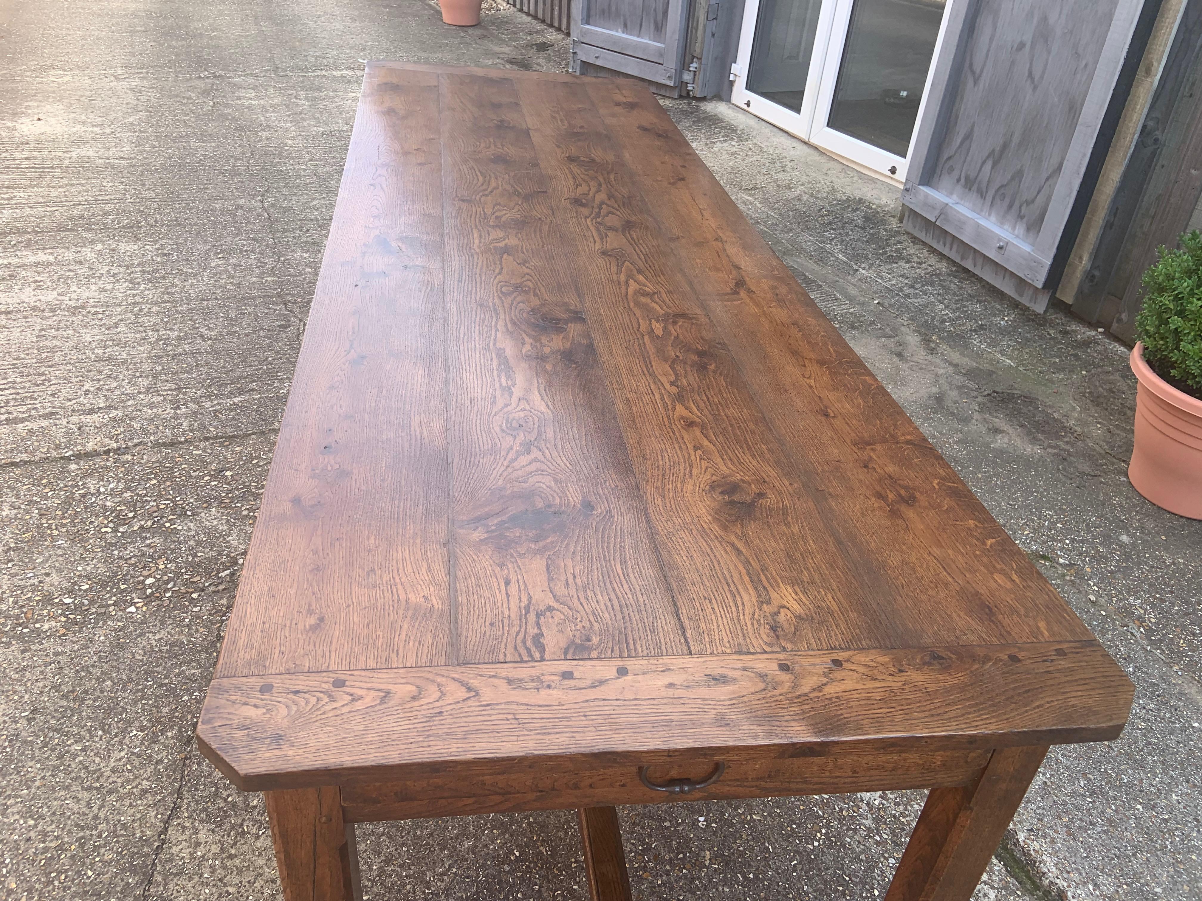 French Provincial 19th Century Oak Farmhouse Table with Drawer