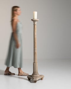 19th Century Oak Floor Candlestick, Fluted Column Design, France