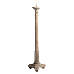19th Century Oak Floor Candlestick, Fluted Column Design, France