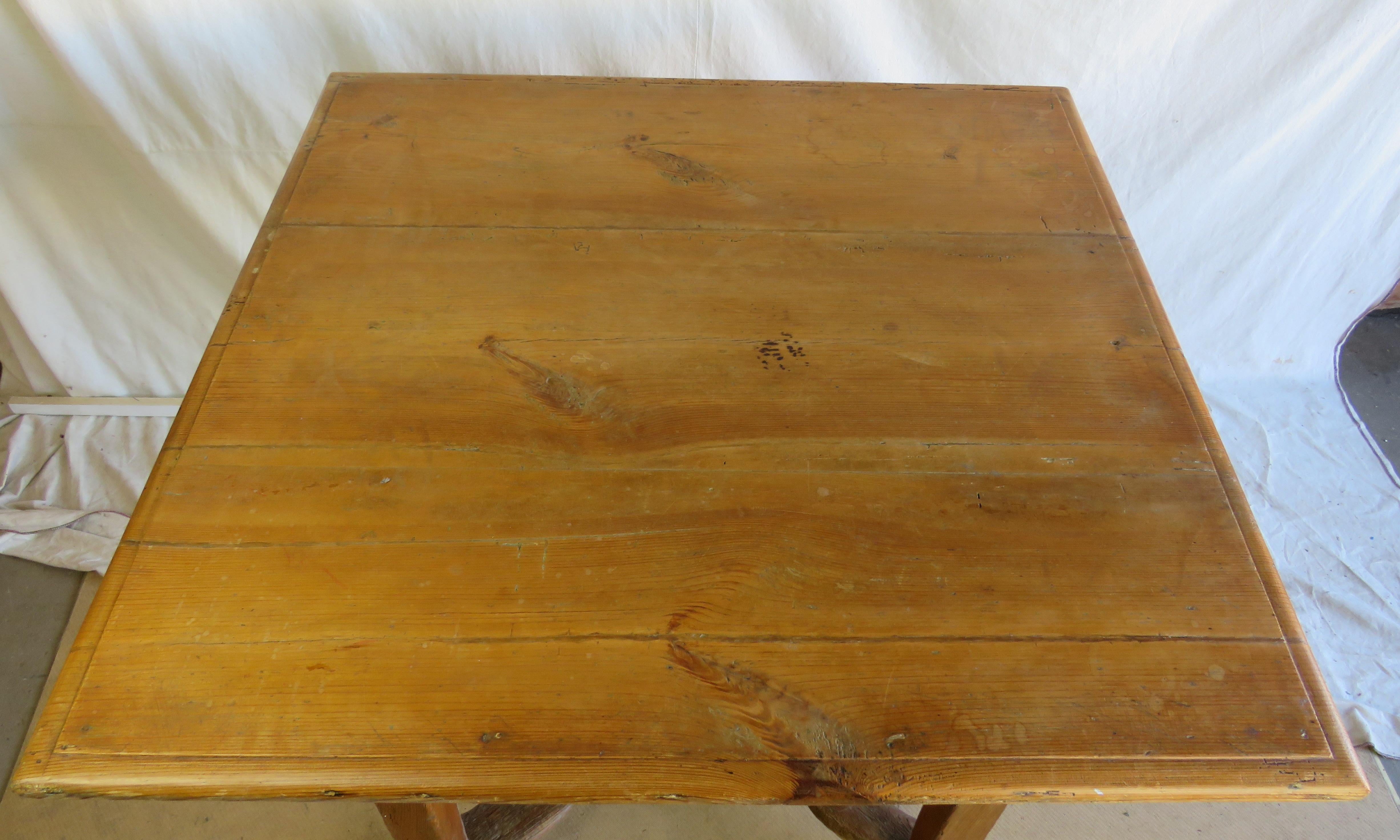 19th century Oak card table, with lift-off top, single drawer, and interesting wavy x-stretcher.
