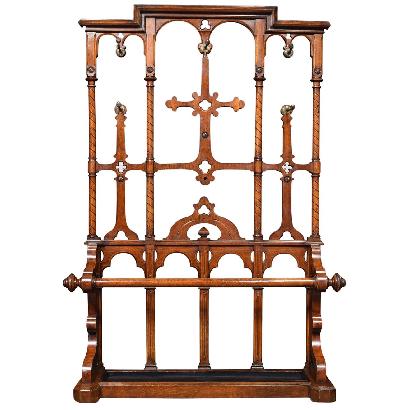 19th Century Oak Hall Stand in the Manner of Pugin