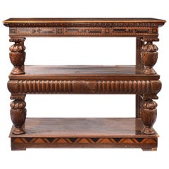19th Century Oak Jacobean Style Three Tier Rosewood & Satinwood Inlaid Buffet