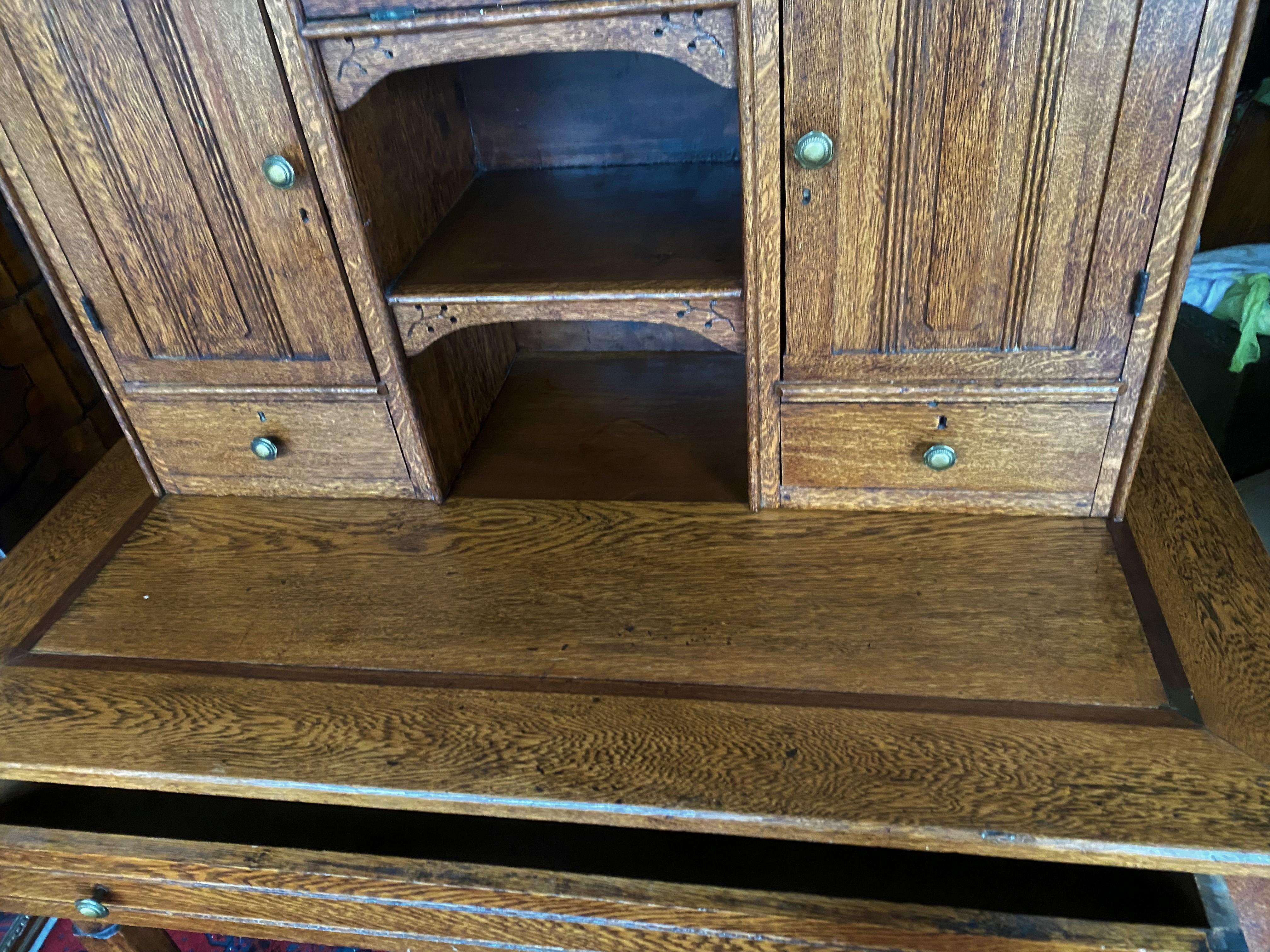 19th Century Oak Lawyer's Secretary Step Back Flat Top Desk For Sale 7