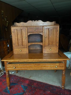 19th Century Oak Lawyer's Secretary Step Back Flat Top Desk
