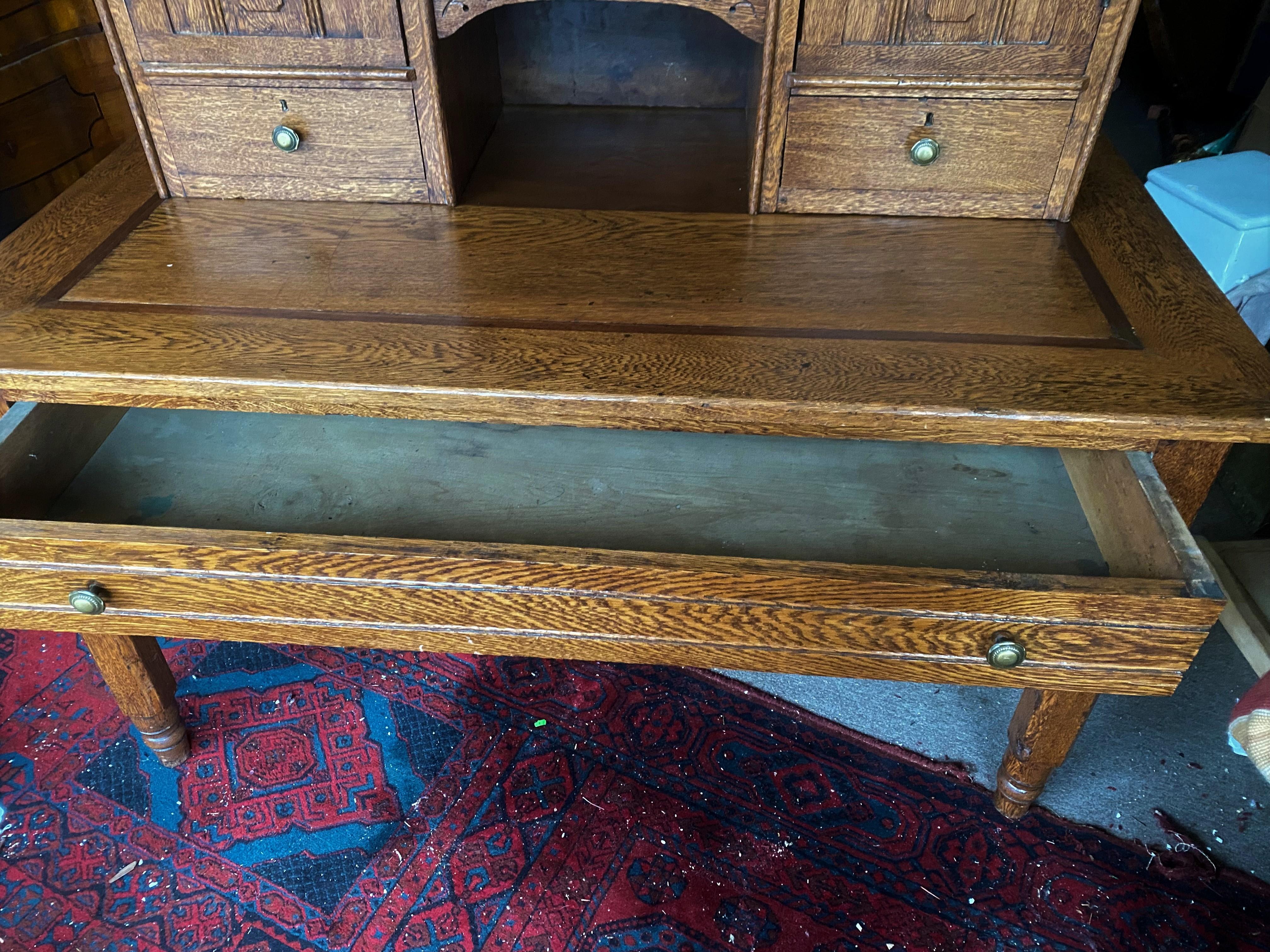 19th Century Oak Lawyer's Secretary Step Back Flat Top Desk For Sale 3