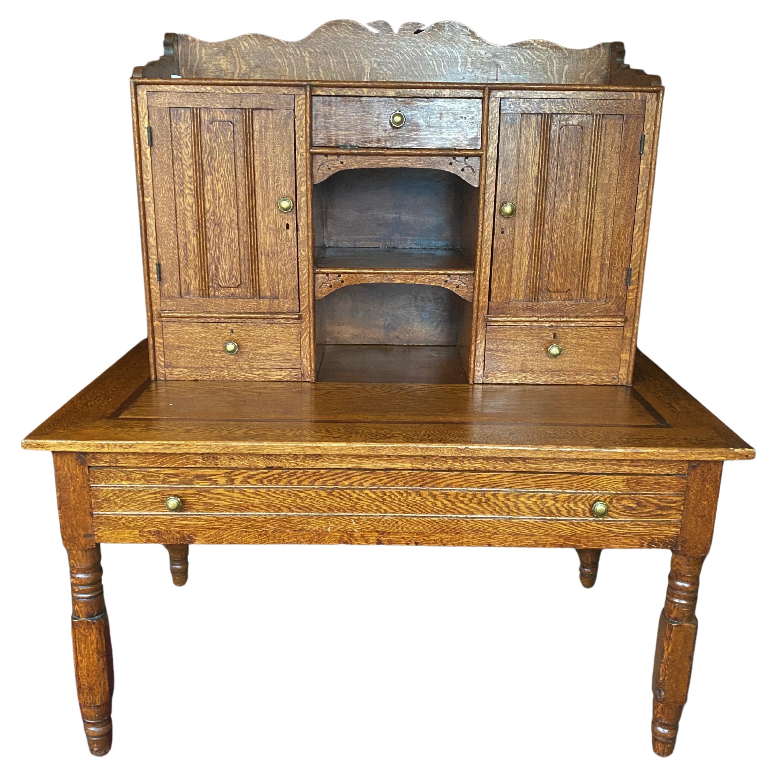 19th Century Oak Lawyer's Secretary Step Back Flat Top Desk For Sale