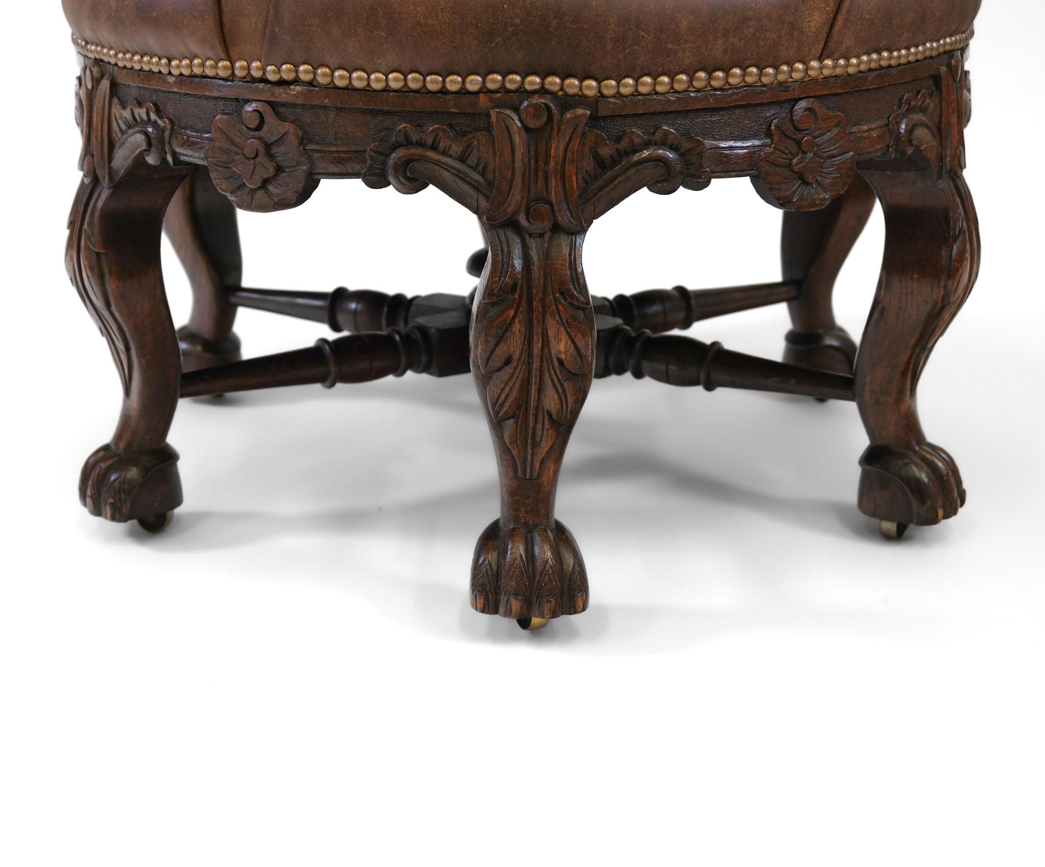 Poltrona Burgermeister in Oak e pelle del XIX secolo in vendita 4