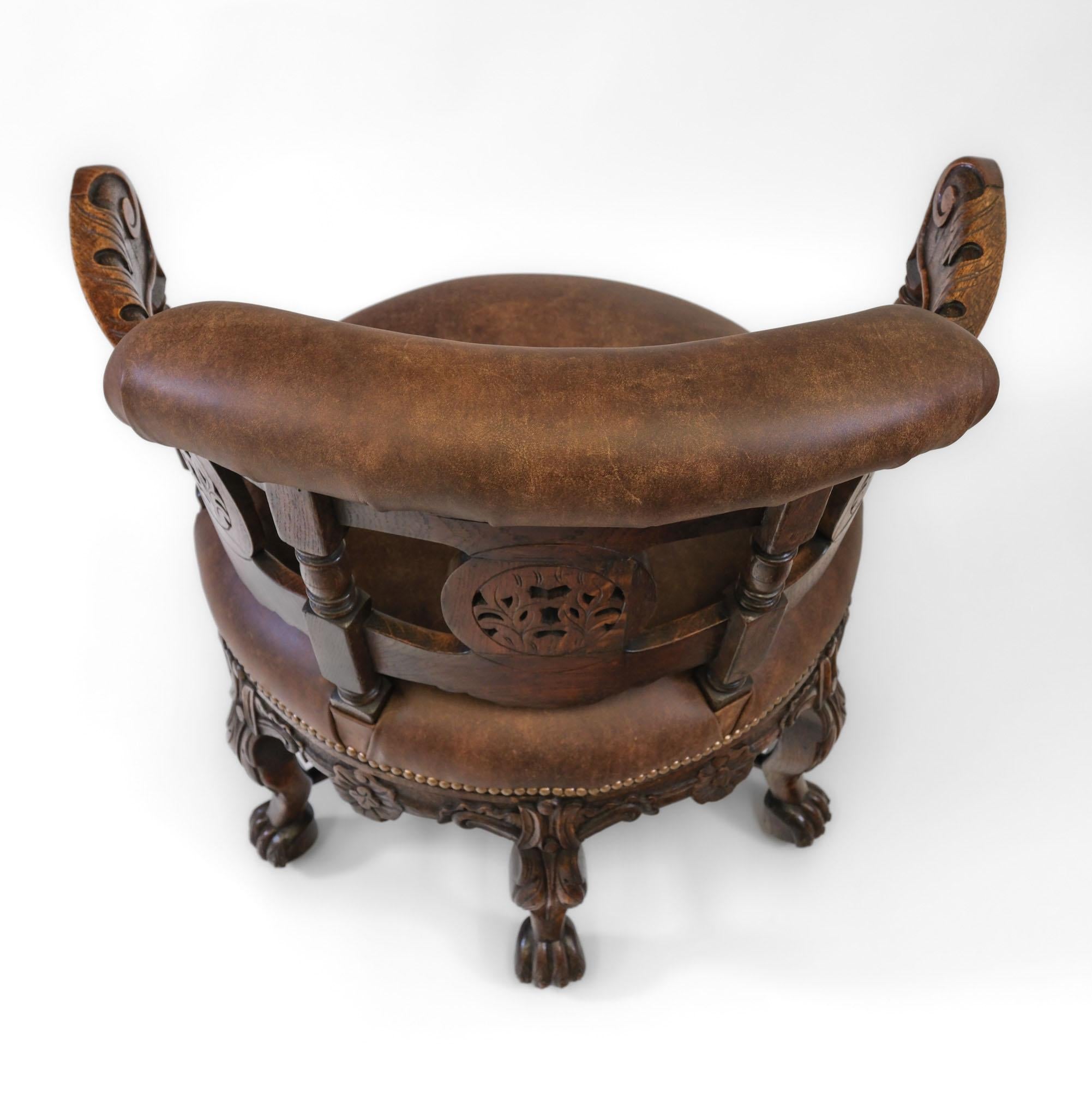 Poltrona Burgermeister in Oak e pelle del XIX secolo in vendita 6