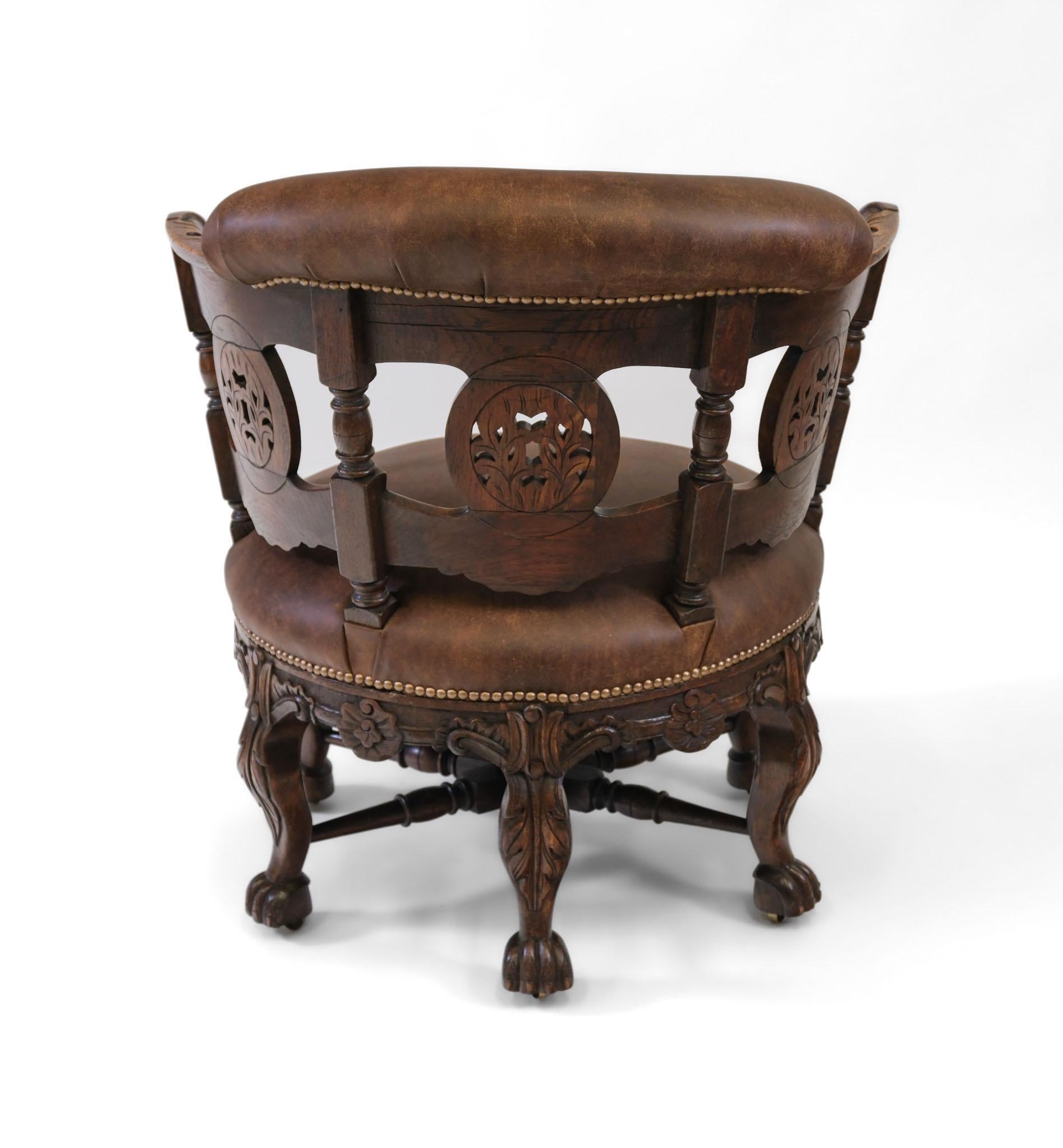 Poltrona Burgermeister in Oak e pelle del XIX secolo in vendita 7