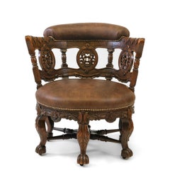19th Century Oak & Leather Burgermeister Armchair
