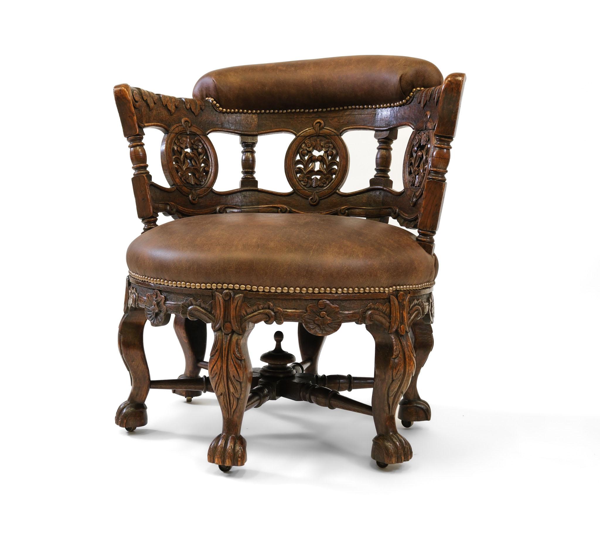 Coloniale olandese Poltrona Burgermeister in Oak e pelle del XIX secolo in vendita
