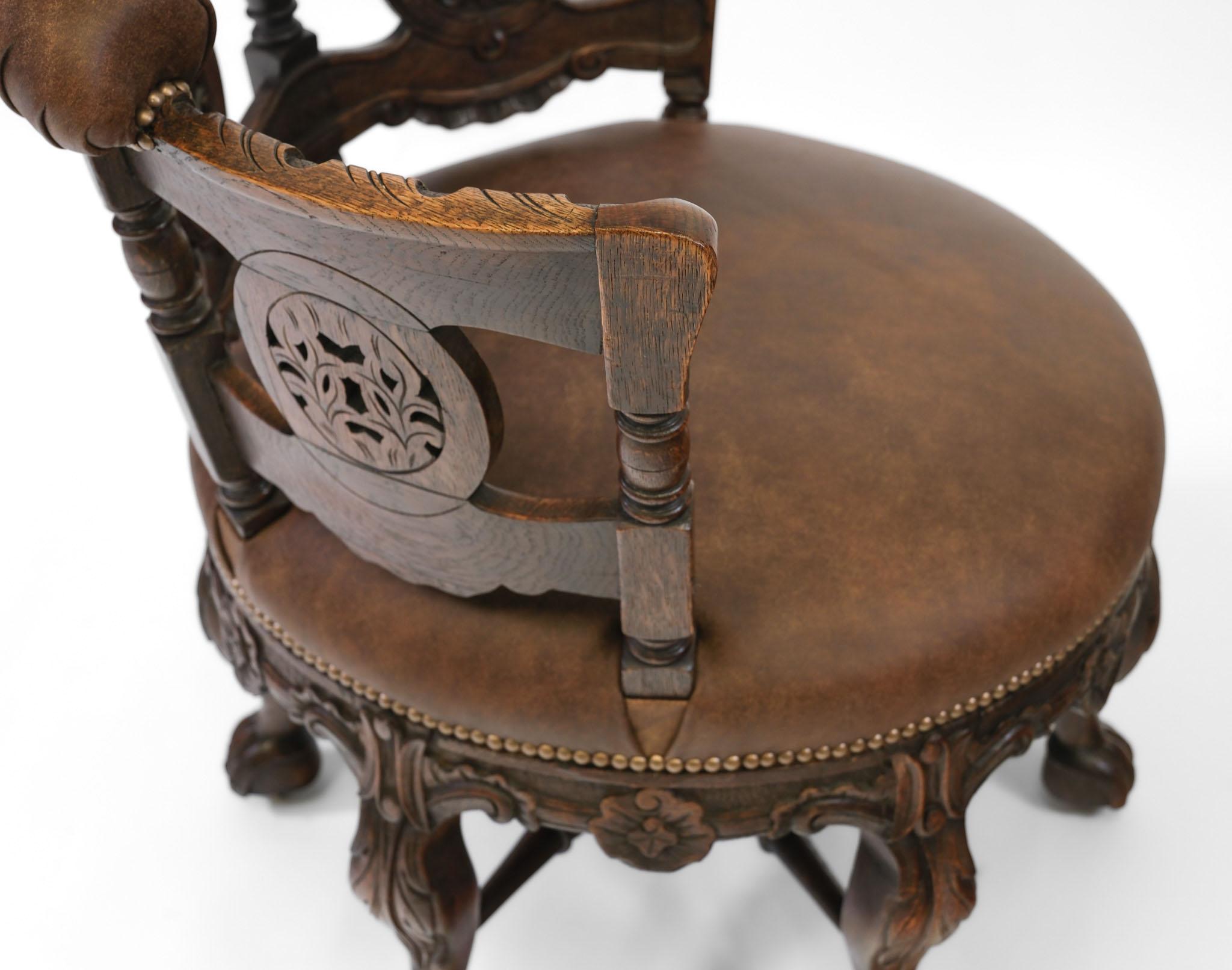 Poltrona Burgermeister in Oak e pelle del XIX secolo in vendita 2
