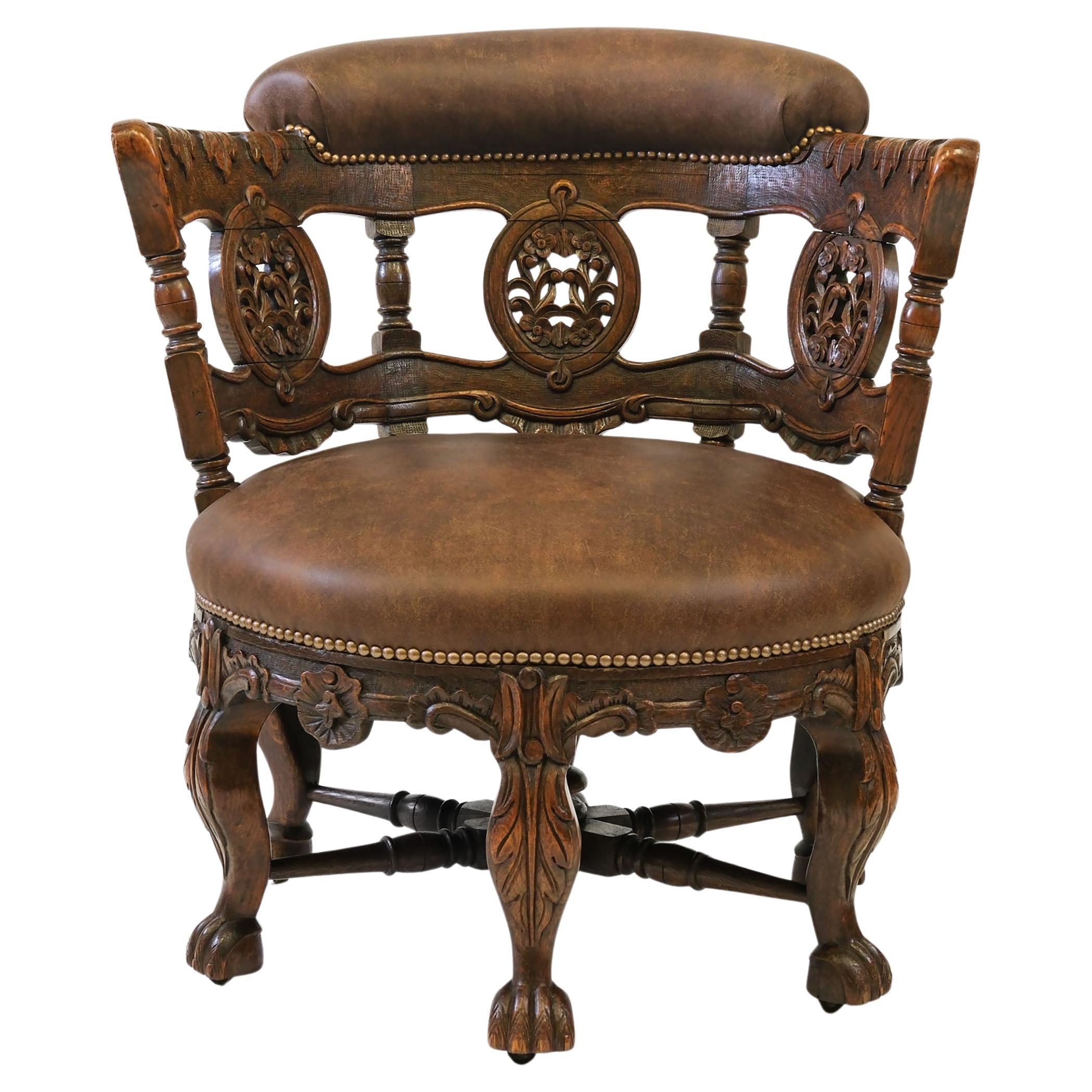19th Century Oak & Leather Burgermeister Armchair