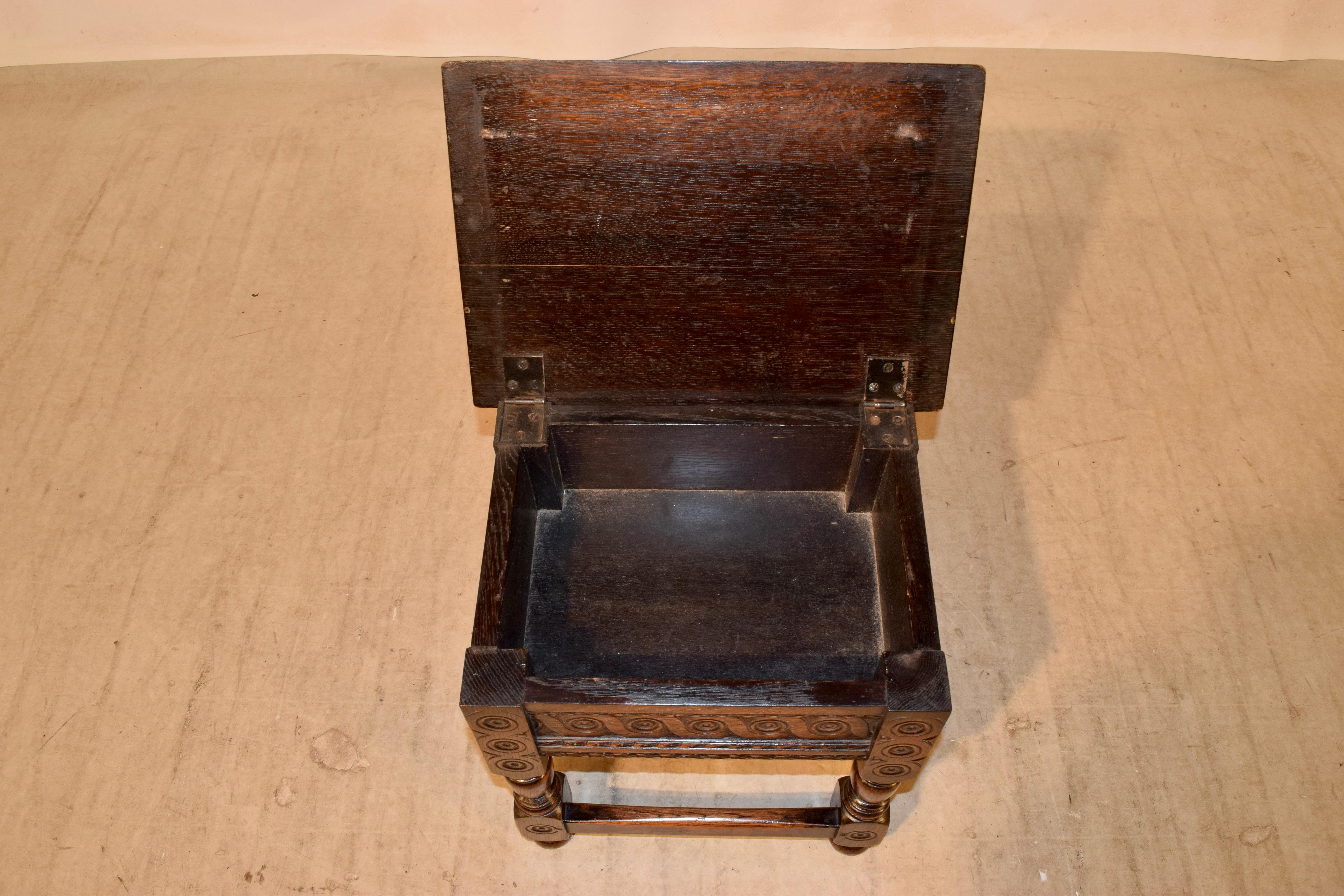 Hand-Carved 19th Century Oak Lift-Top Stool