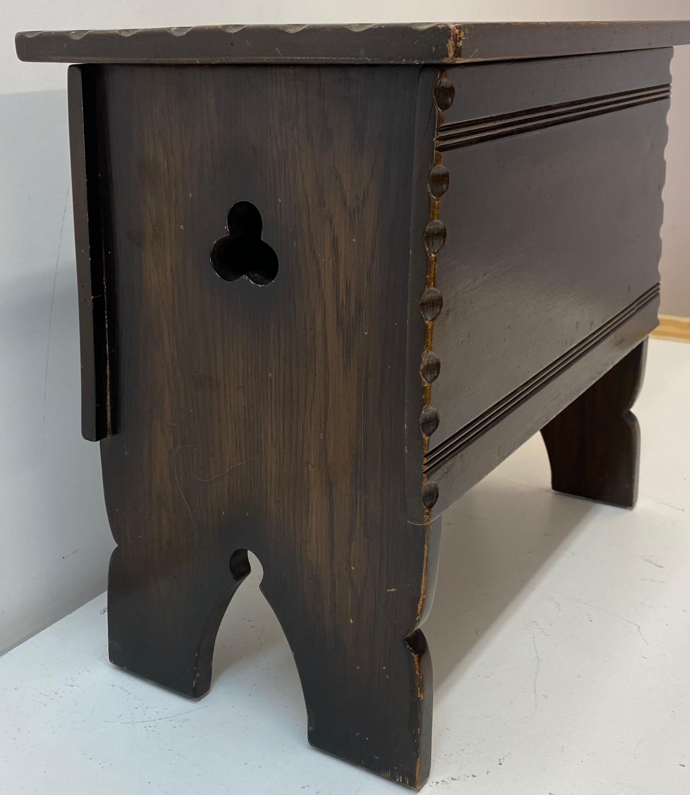 Hand-Carved 19th Century Oak Lift Top Storage Stool