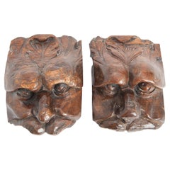 19th Century Oak Lion Mask Carvings