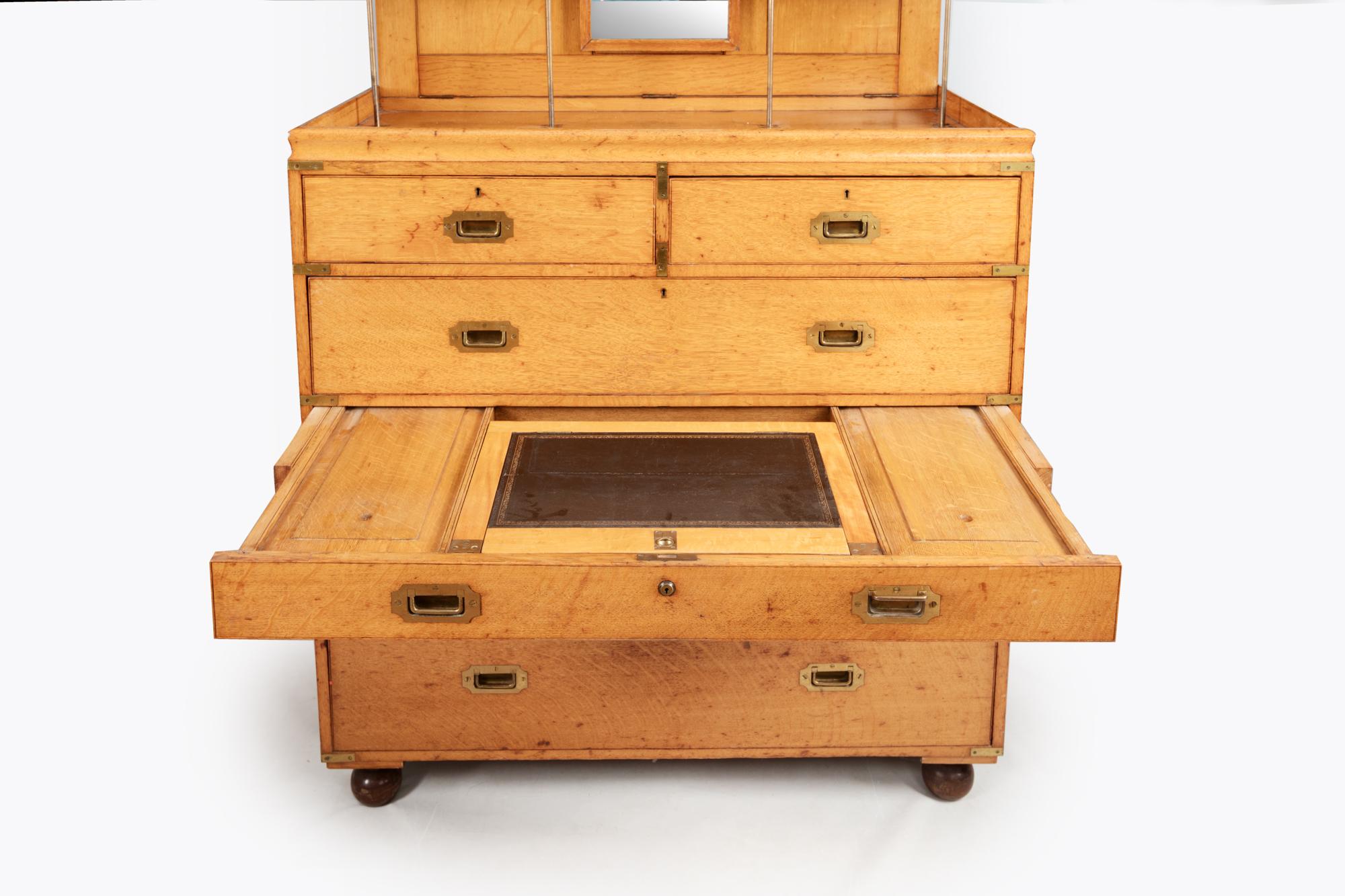 Campaign 19th Century Oak Military Chest with Writing Interior For Sale
