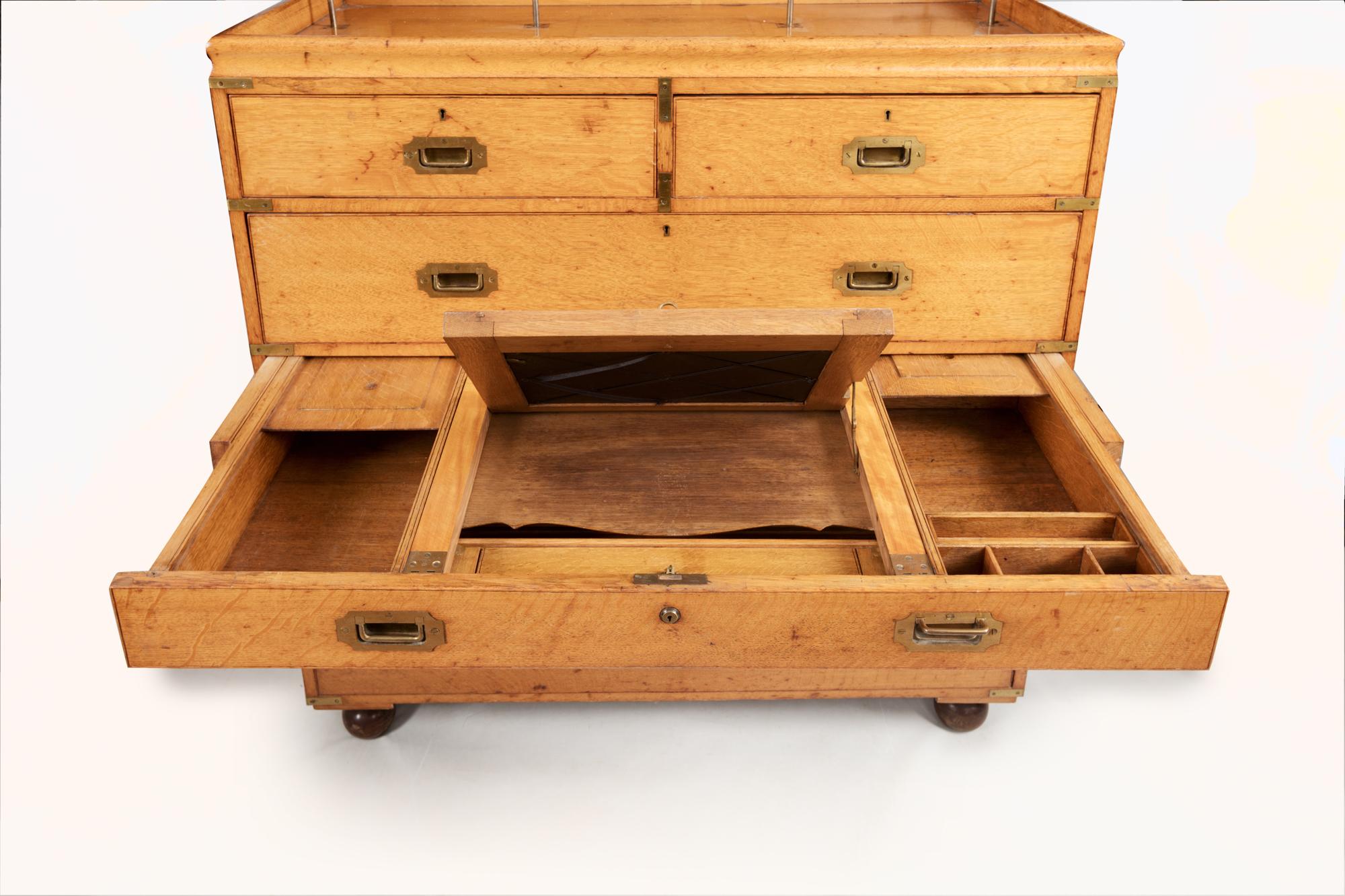 Irish 19th Century Oak Military Chest with Writing Interior For Sale