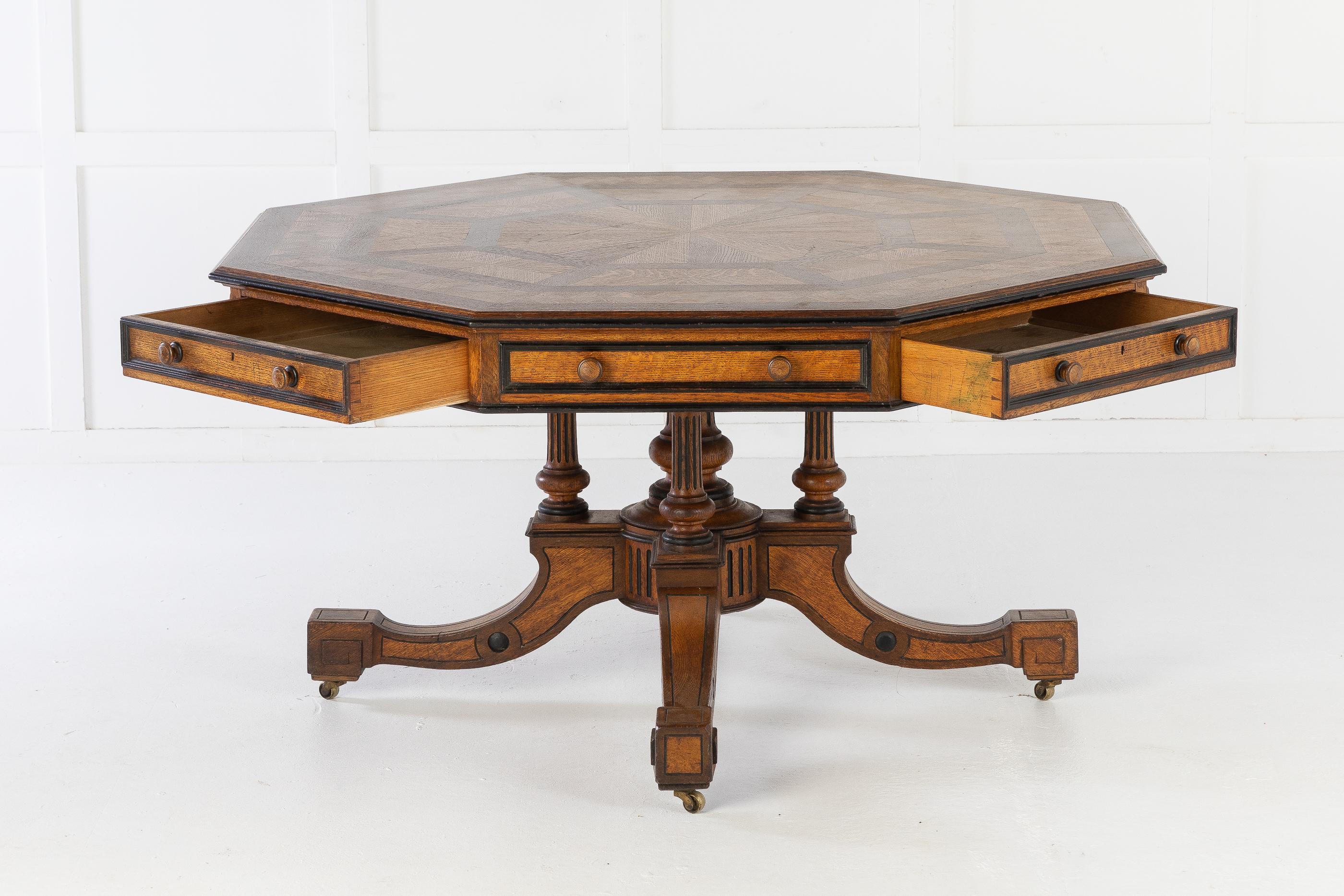 19th Century Oak Octagonal Parquetry Drum Table 11