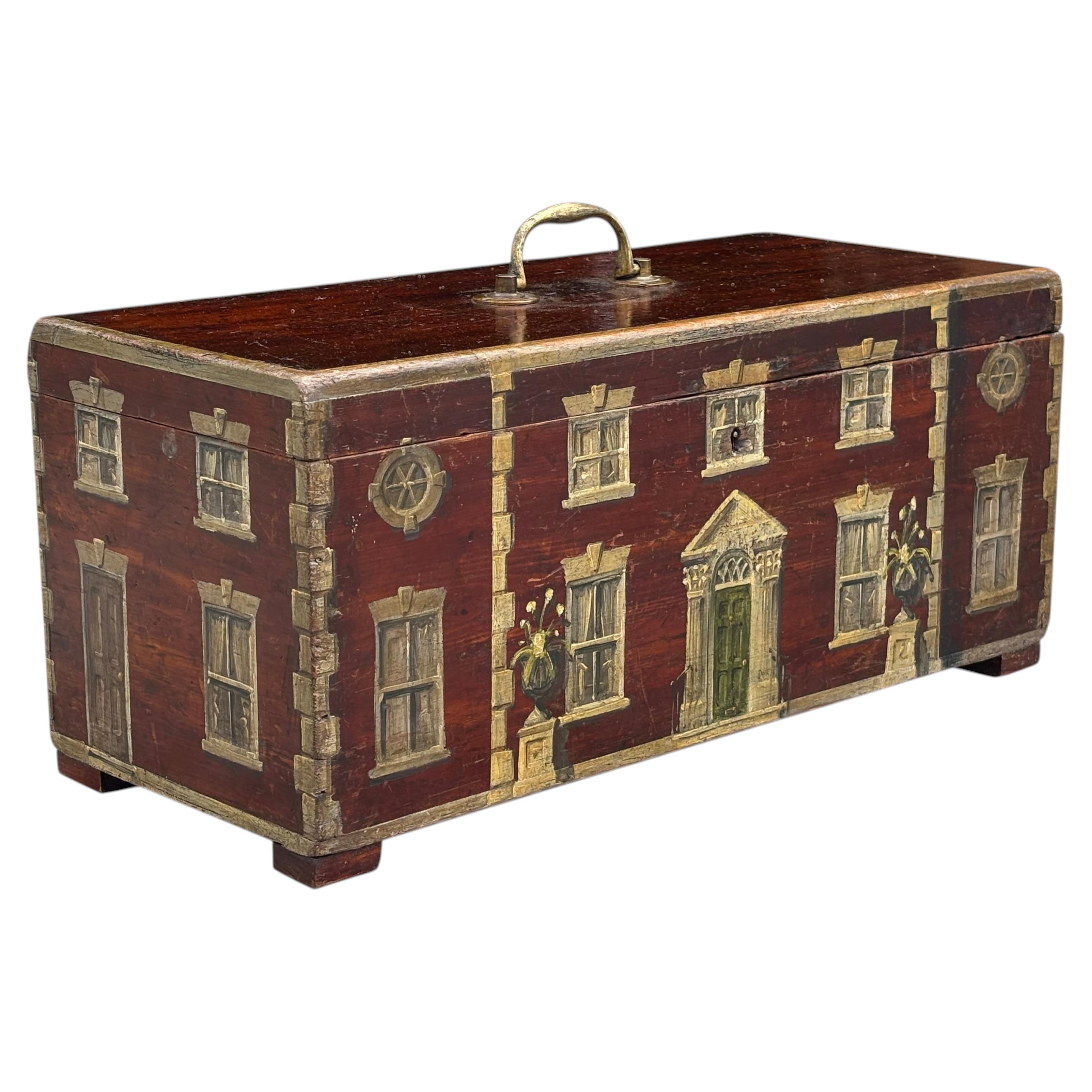 19th Century Oak Painted Country Georgian House Facade Box