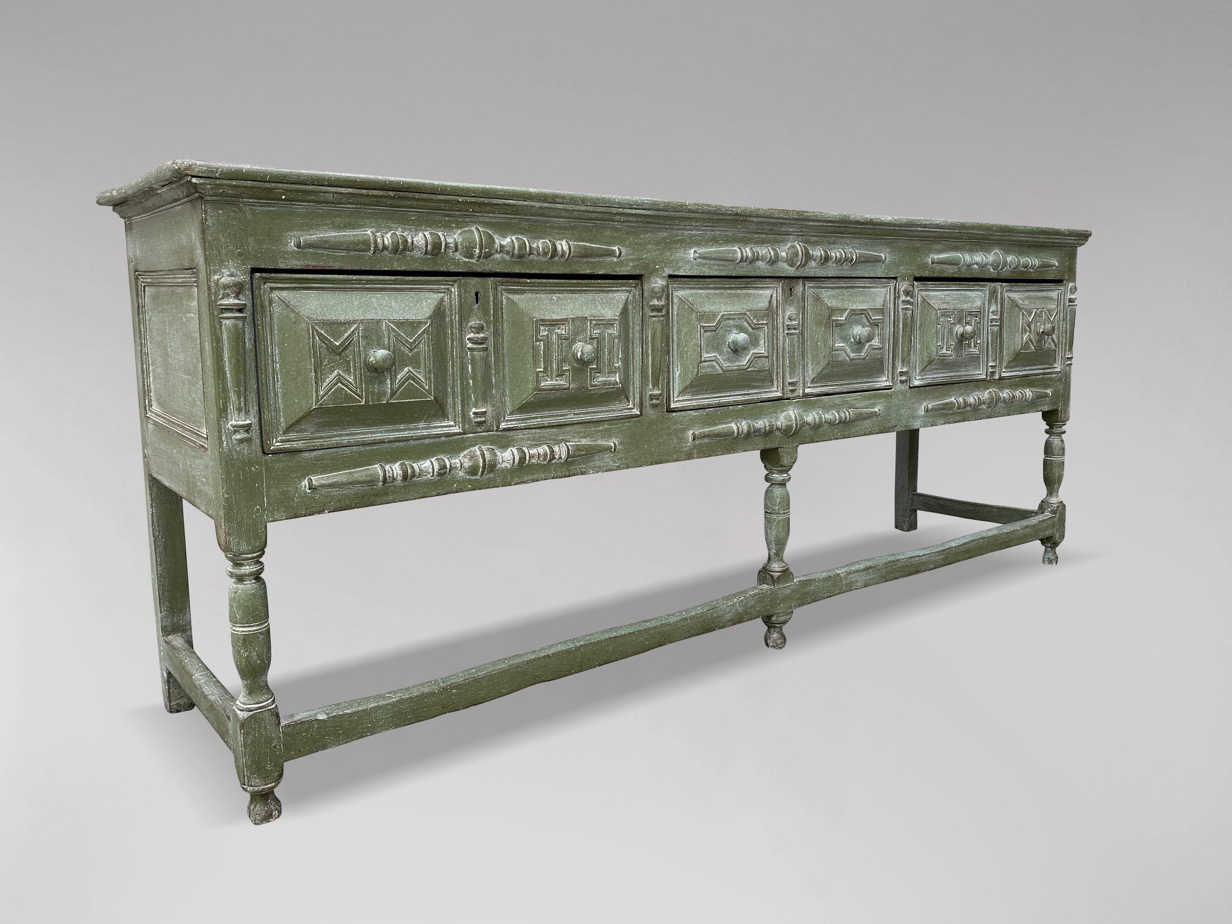 Jacobean 19th Century Oak Painted Geometric Moulded Dresser