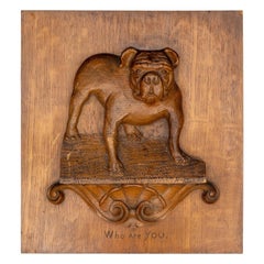 Antique 19th Century Oak Panel W/ Carved Bull Dog "Who are You"