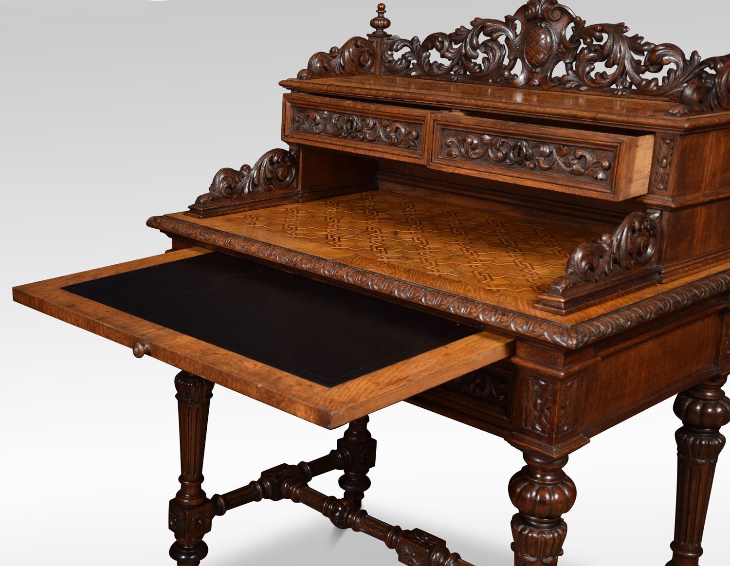 19th Century Oak Parquetry Writing Desk In Good Condition In Cheshire, GB