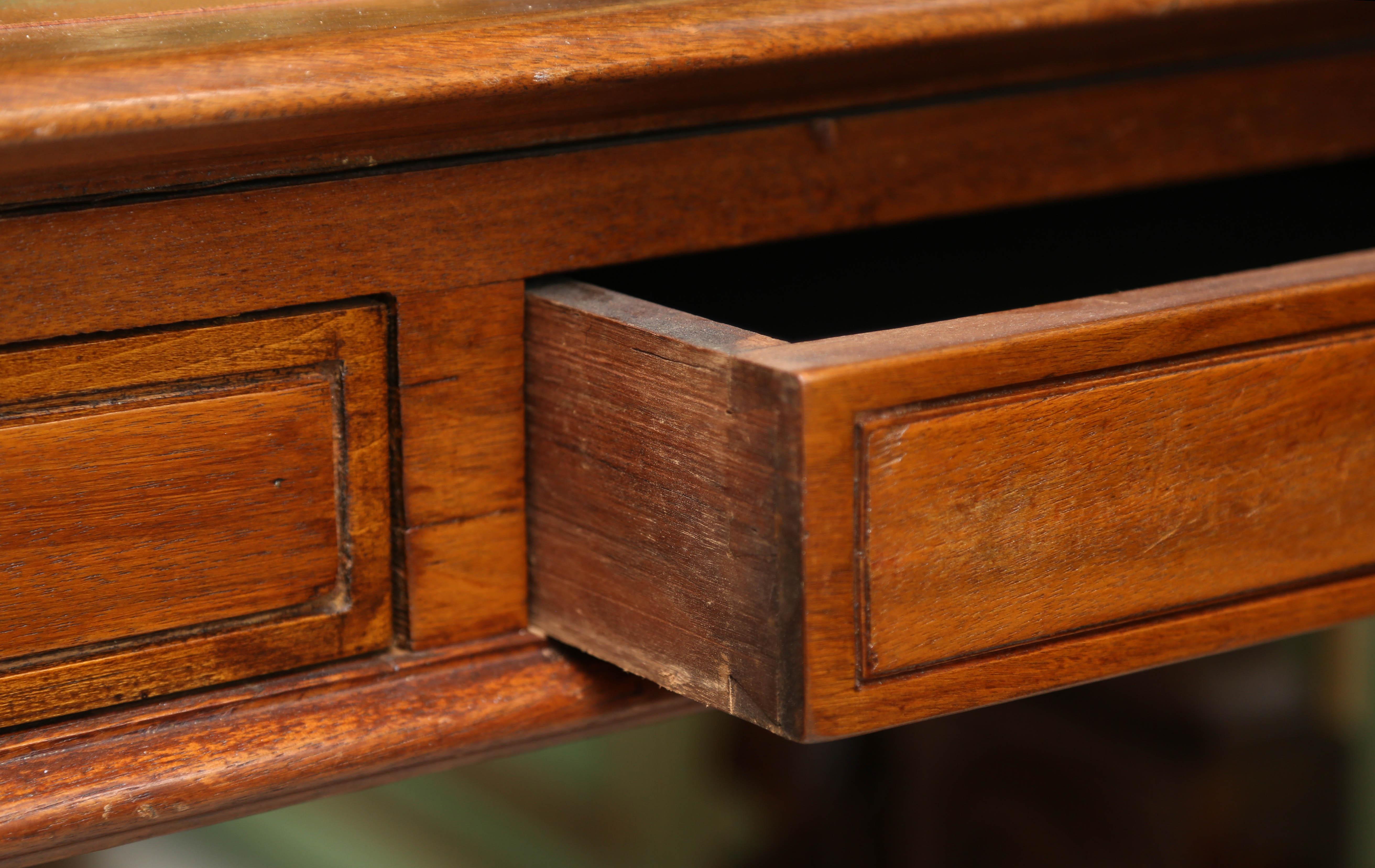 19th Century Oak Partners Desk Leather Top East lake Style Brass Handles 1