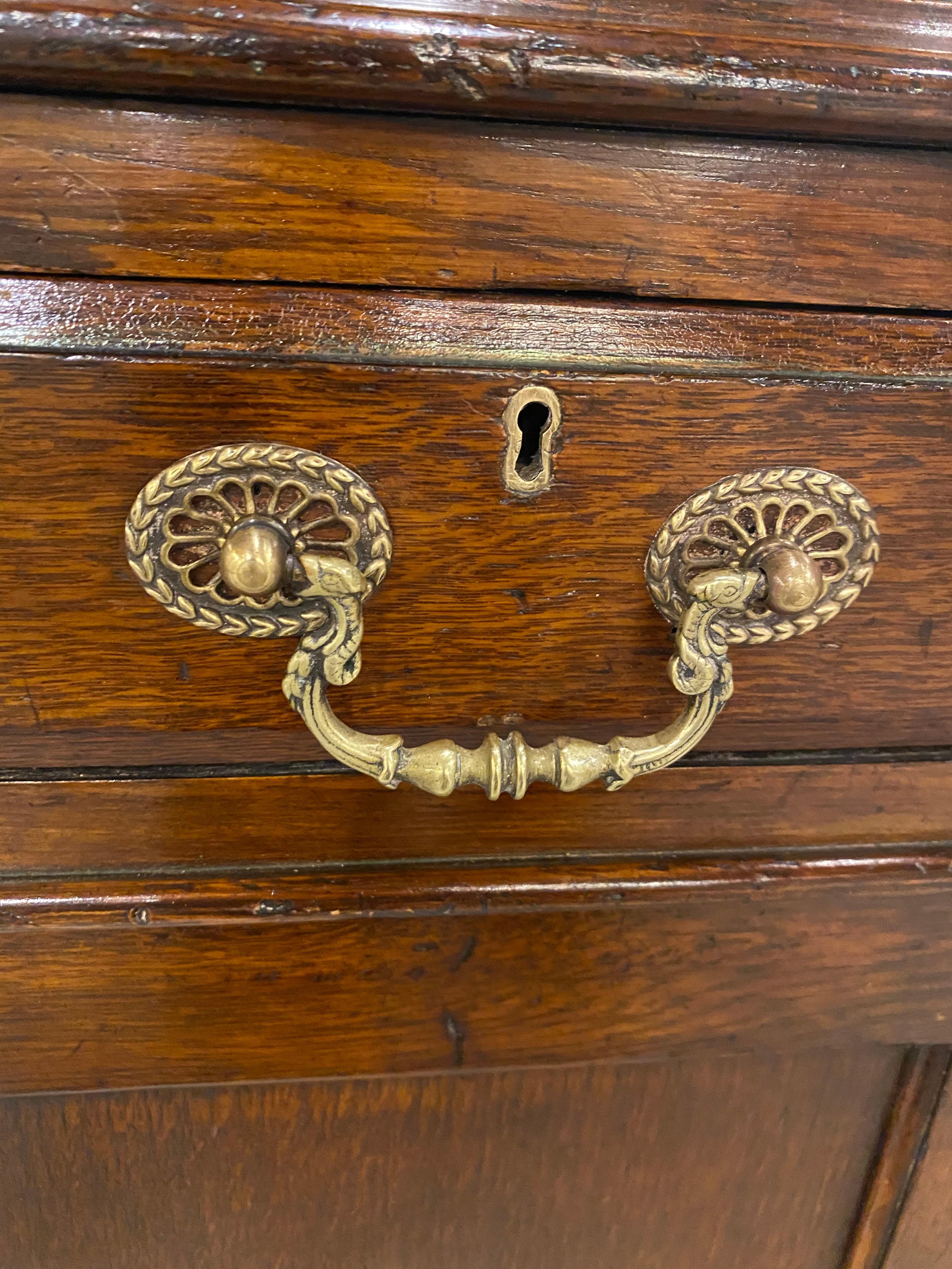 19th Century Oak Partners Desk, Leather Writing Surface, Brass Hardware For Sale 3