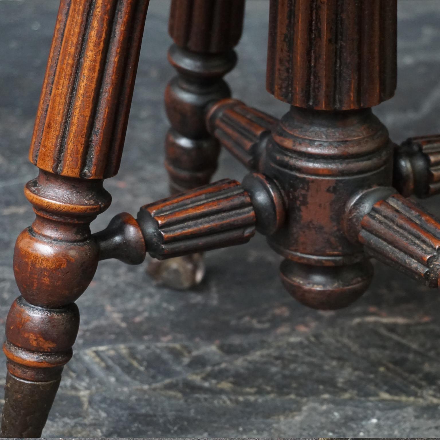Victorian 19th Century Oak Piano Stool with Claw Feet Holding Glass Ball by H.D. Bentley