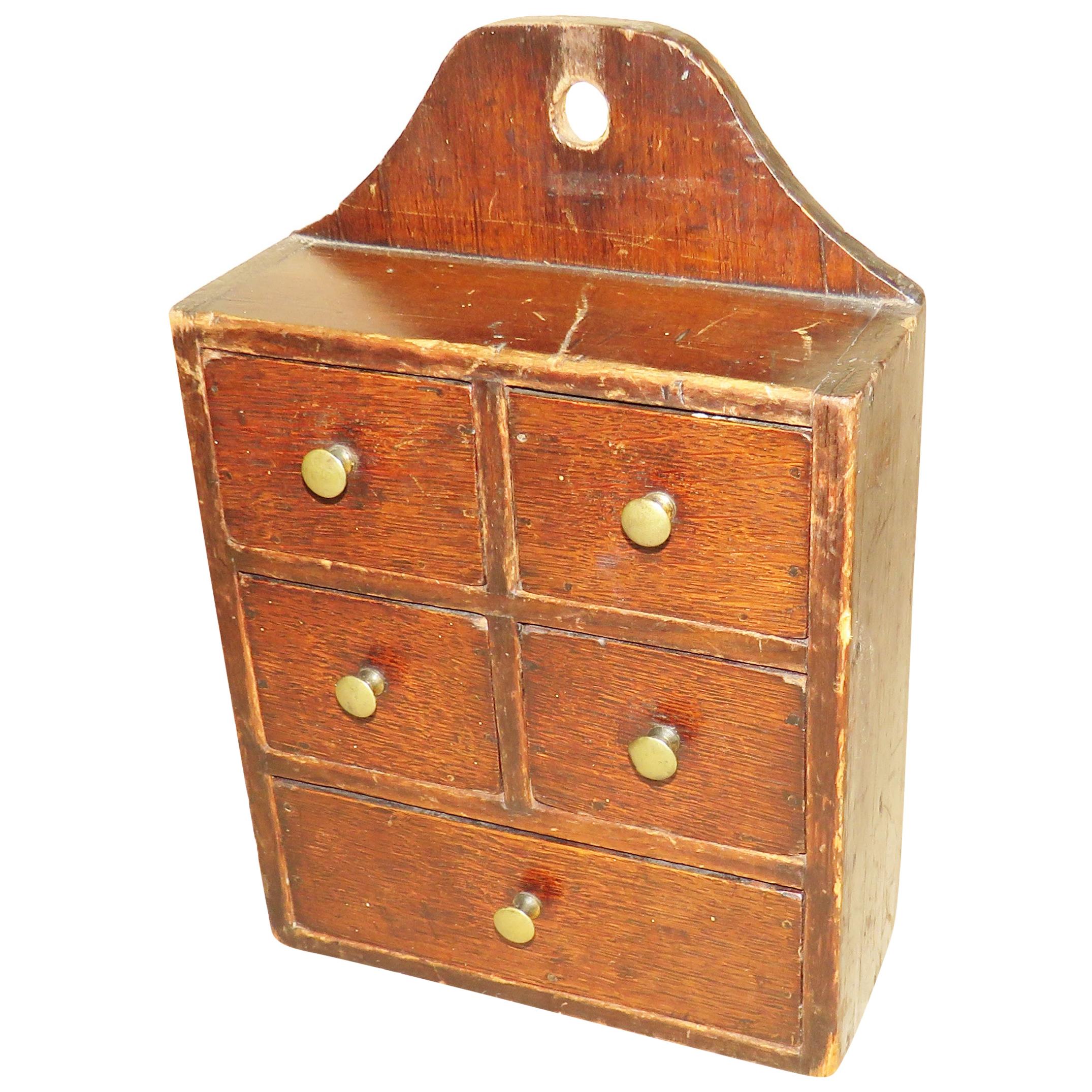 19th Century Oak and Pine Wall Hanging Spice Box For Sale