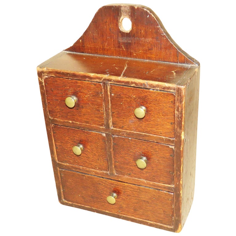 19th Century Oak and Pine Wall Hanging Spice Box