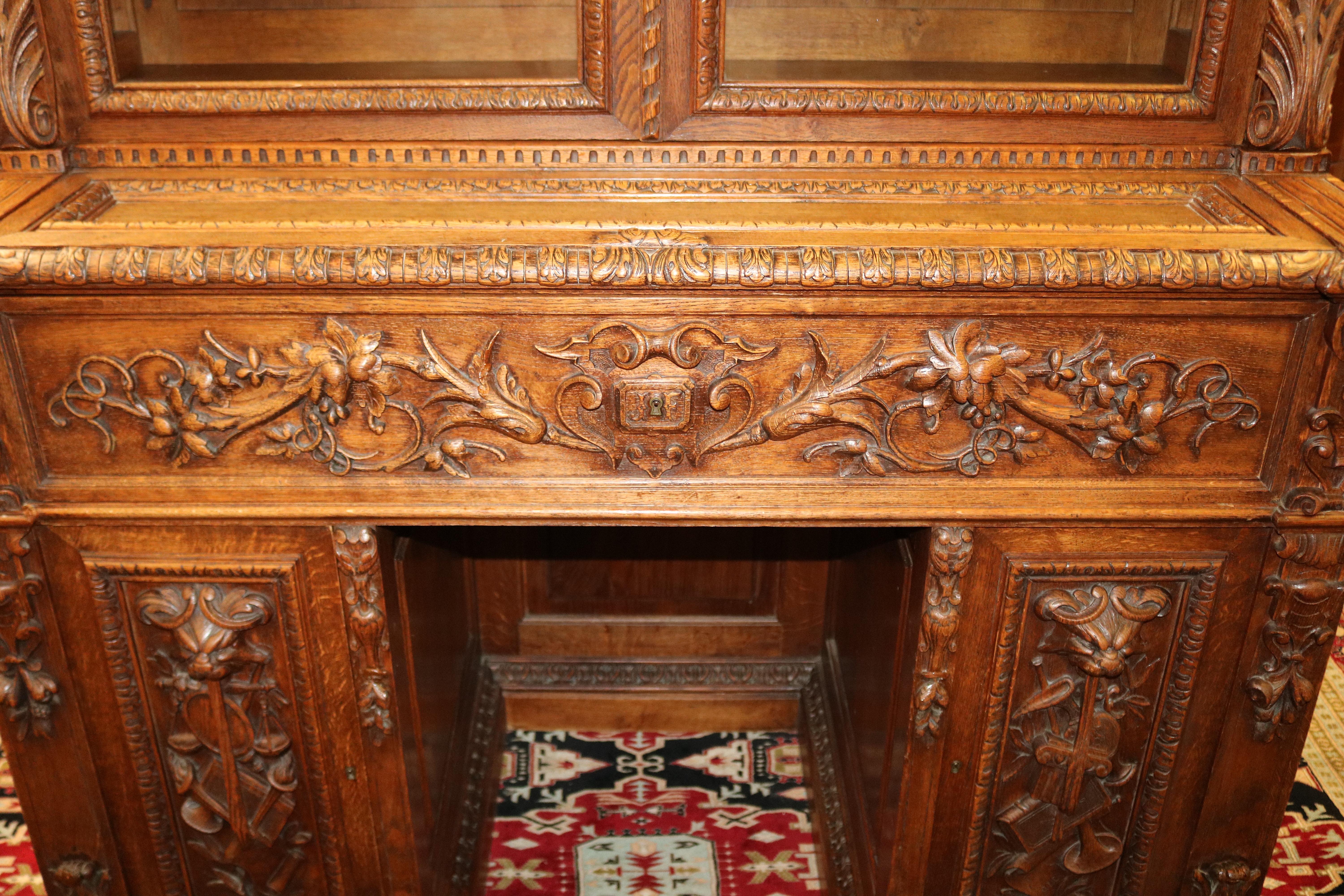 19th Century Oak Renaissance Revival Figural Secretary Desk Cabinet 5