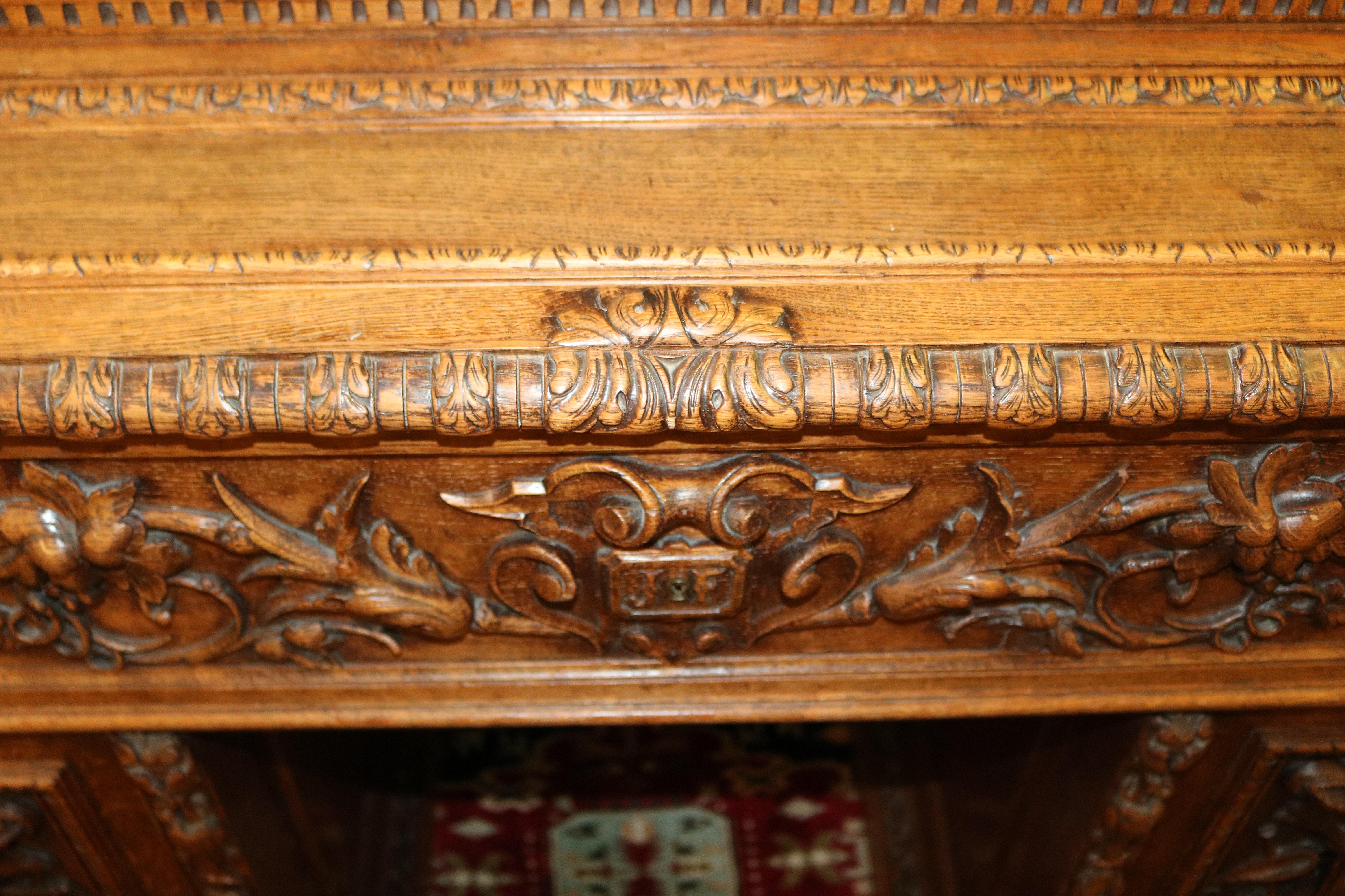 19th Century Oak Renaissance Revival Figural Secretary Desk Cabinet 7