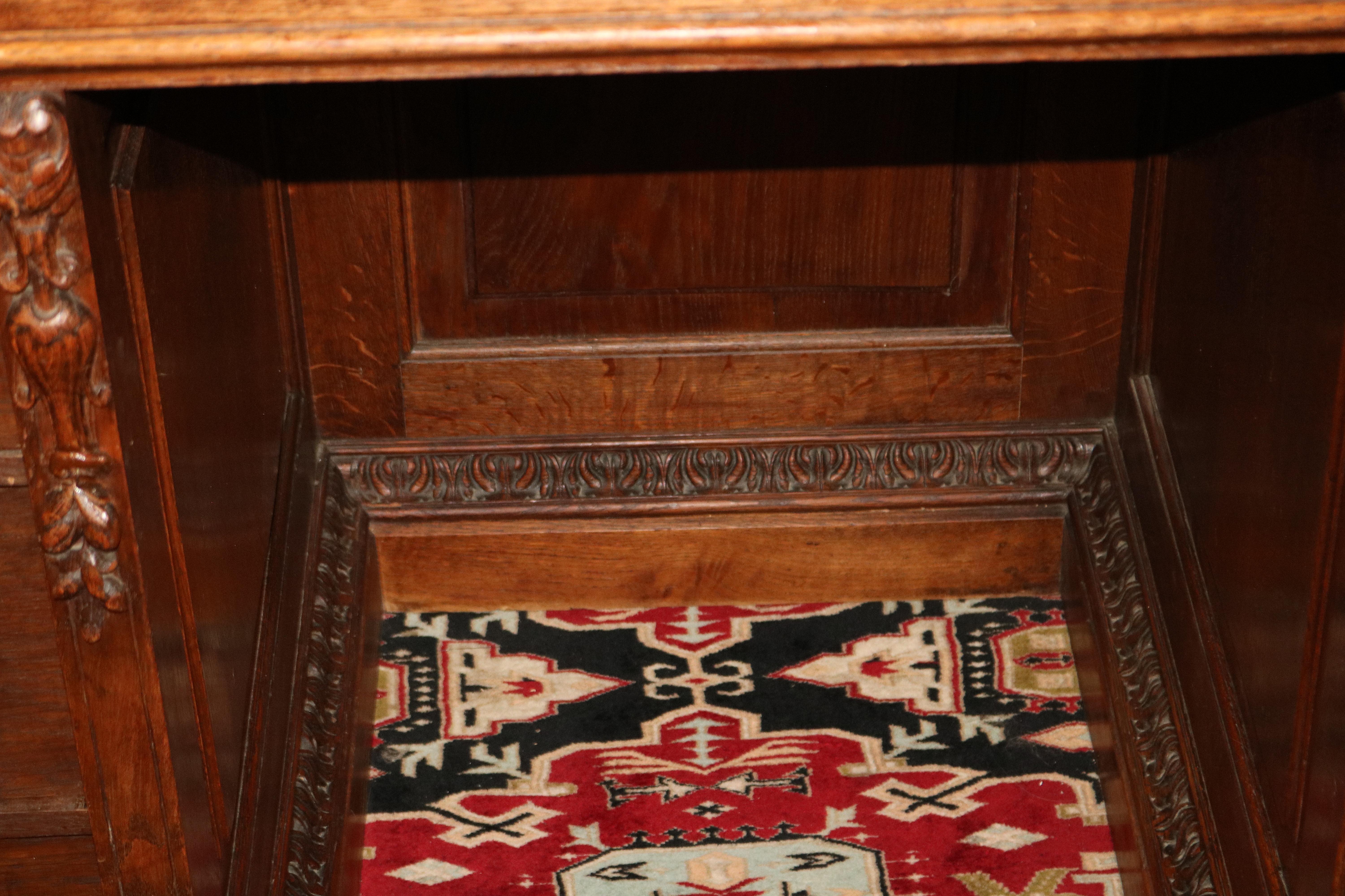 19th Century Oak Renaissance Revival Figural Secretary Desk Cabinet 9