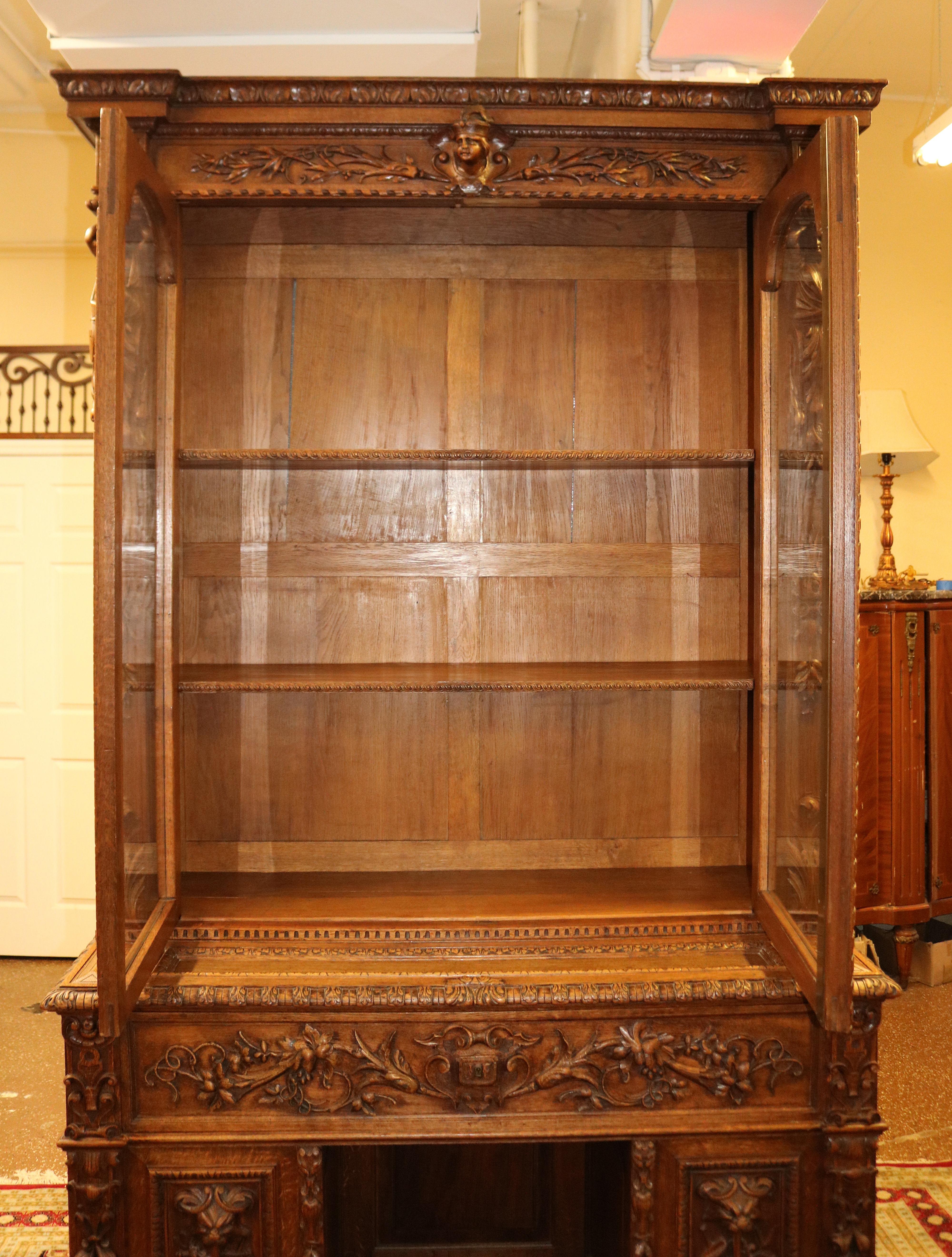 19th Century Oak Renaissance Revival Figural Secretary Desk Cabinet 10