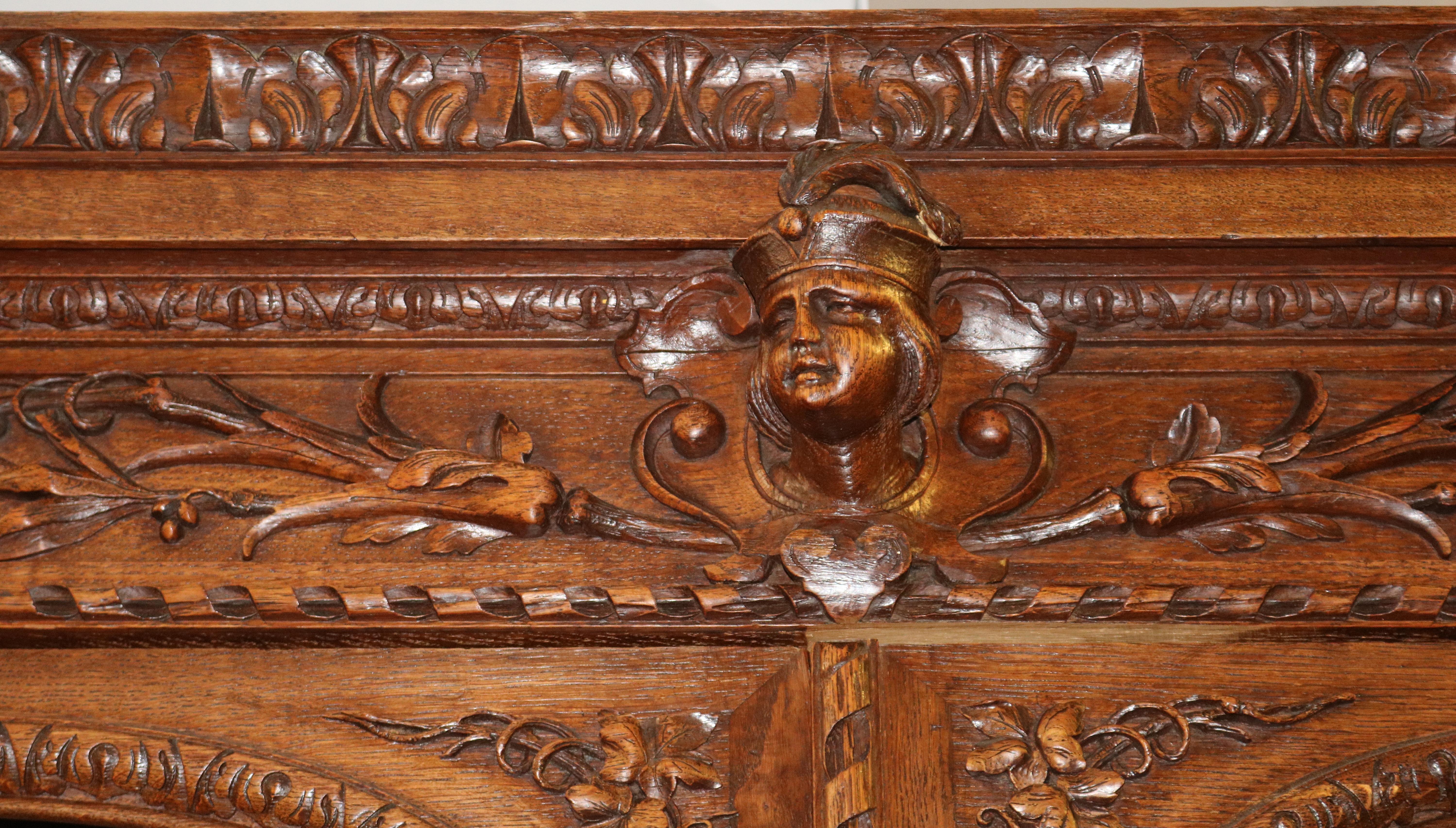 19th Century Oak Renaissance Revival Figural Secretary Desk Cabinet 3