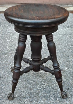 19th Century Oak Revolving Piano Stools with Glass Ball Claw Feet