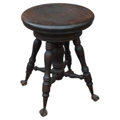 19th Century Oak Revolving Piano Stools with Glass Ball Claw Feet