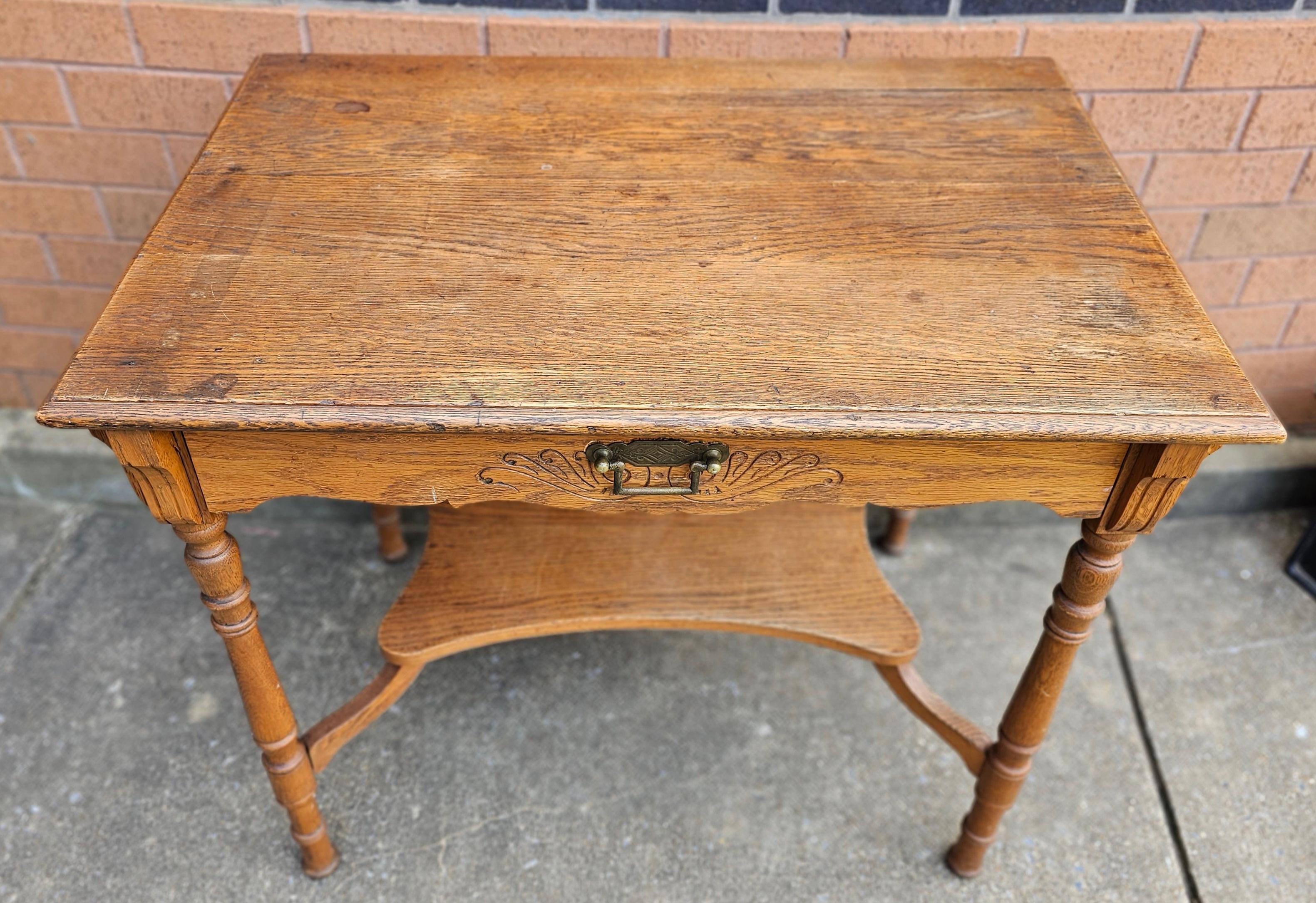 19th Century Oak Single Drawer Work Table. Measures 34