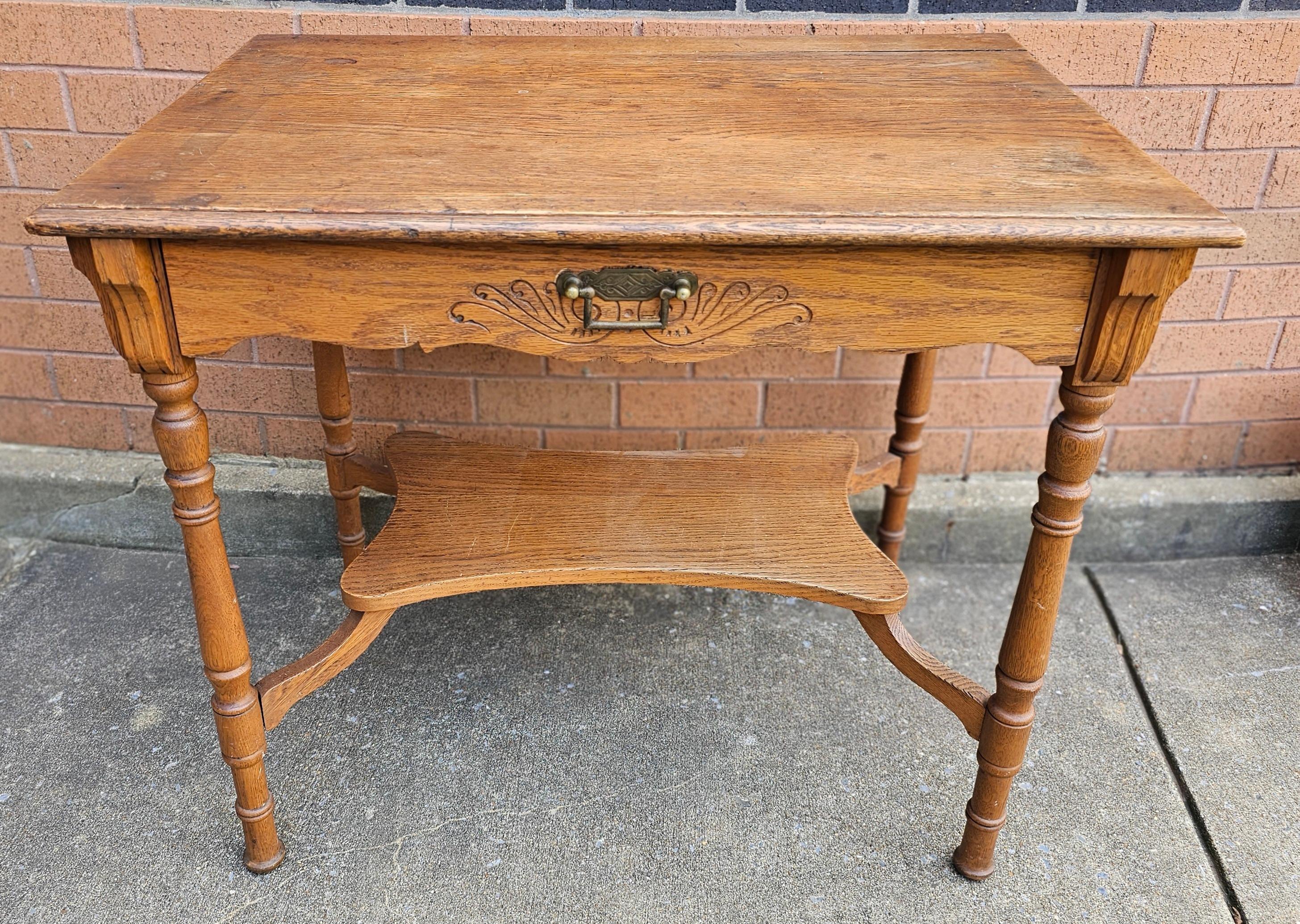 Victorian 19th Century Oak Single Drawer Legs Work Table For Sale