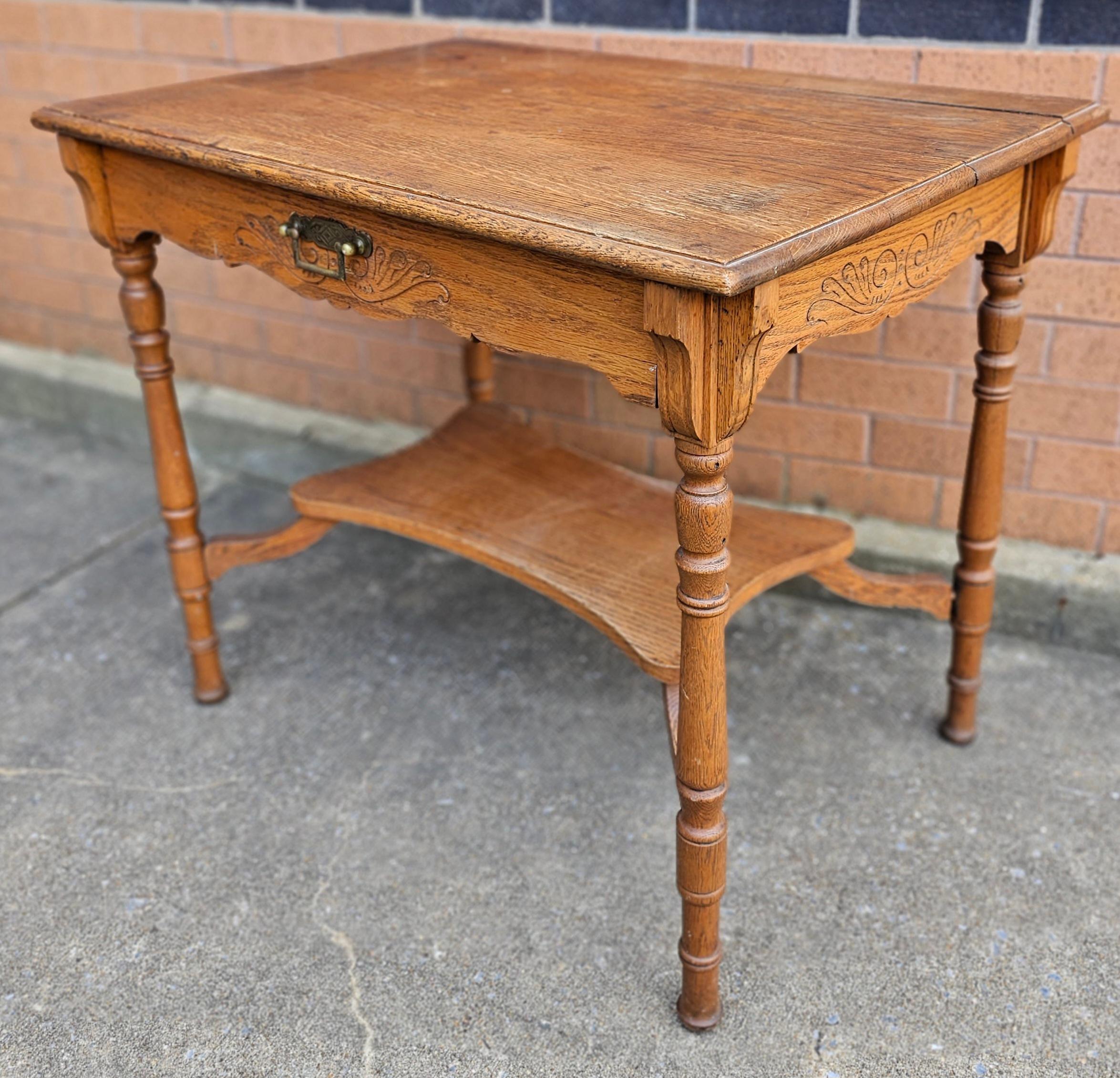 American 19th Century Oak Single Drawer Legs Work Table For Sale