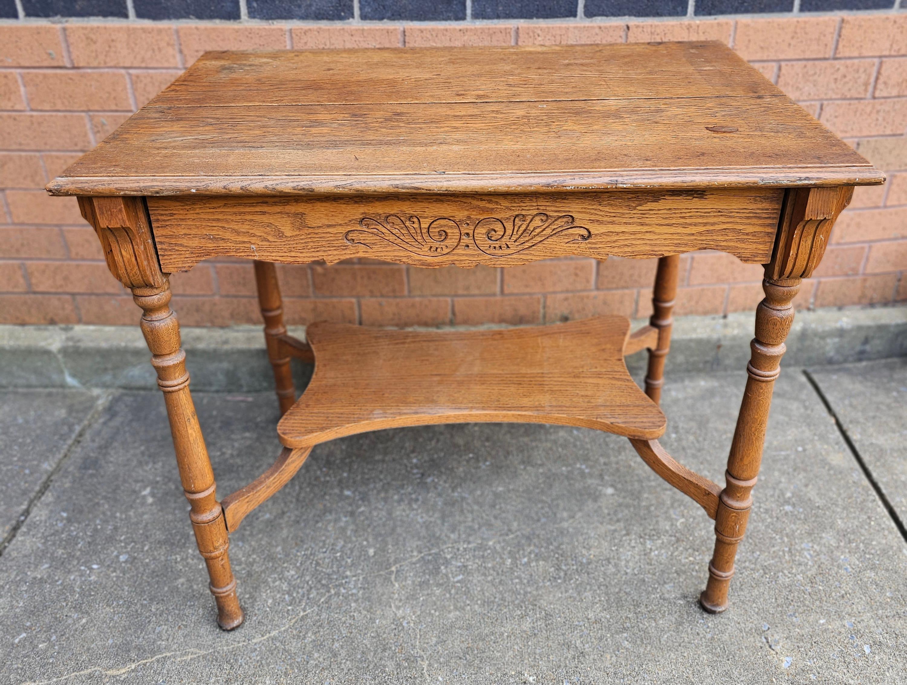 19th Century Oak Single Drawer Legs Work Table For Sale 1